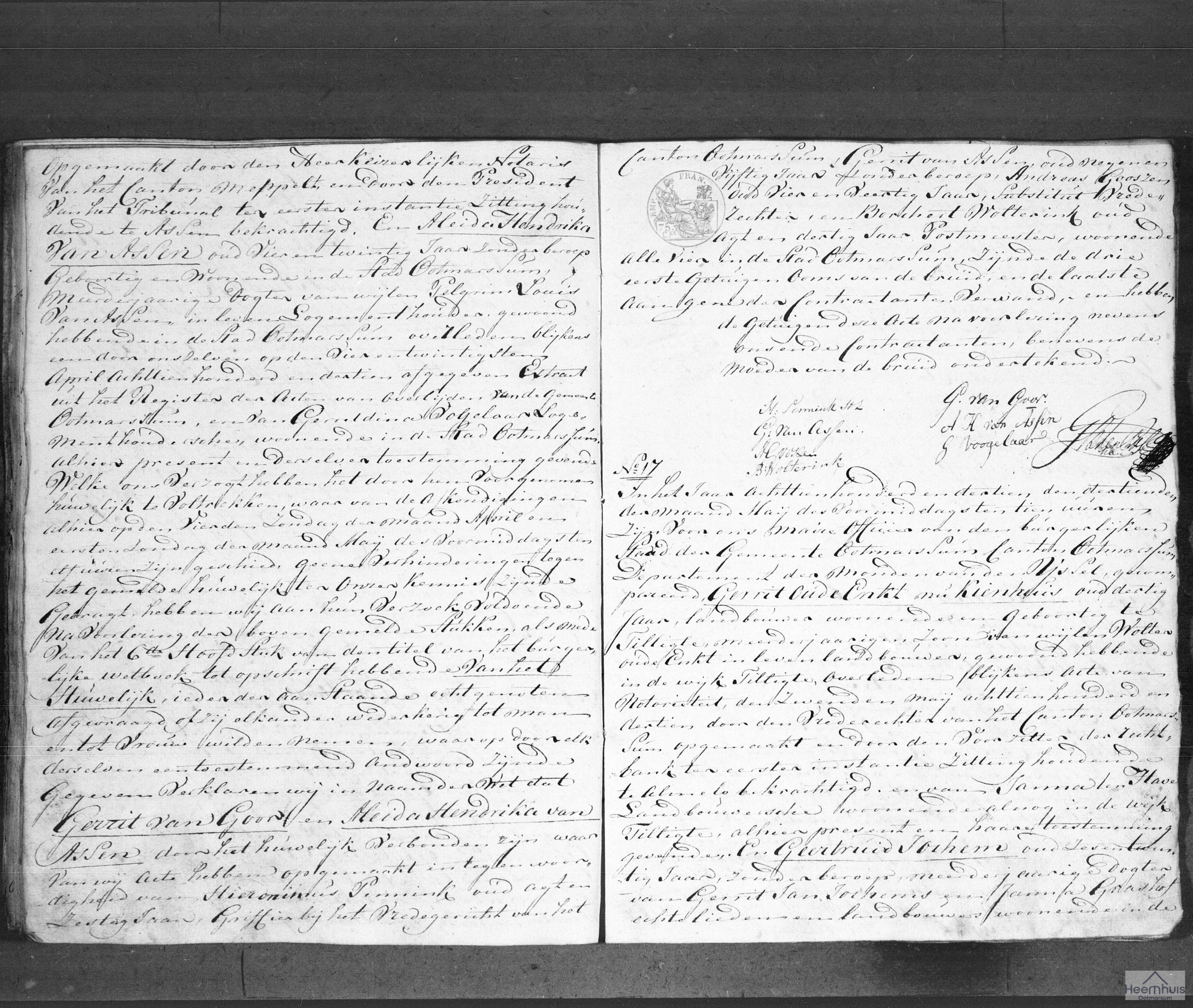 Huwelijksakte van Gerrit Oude Enkt nu Kienhuis en Geertruid Jochem