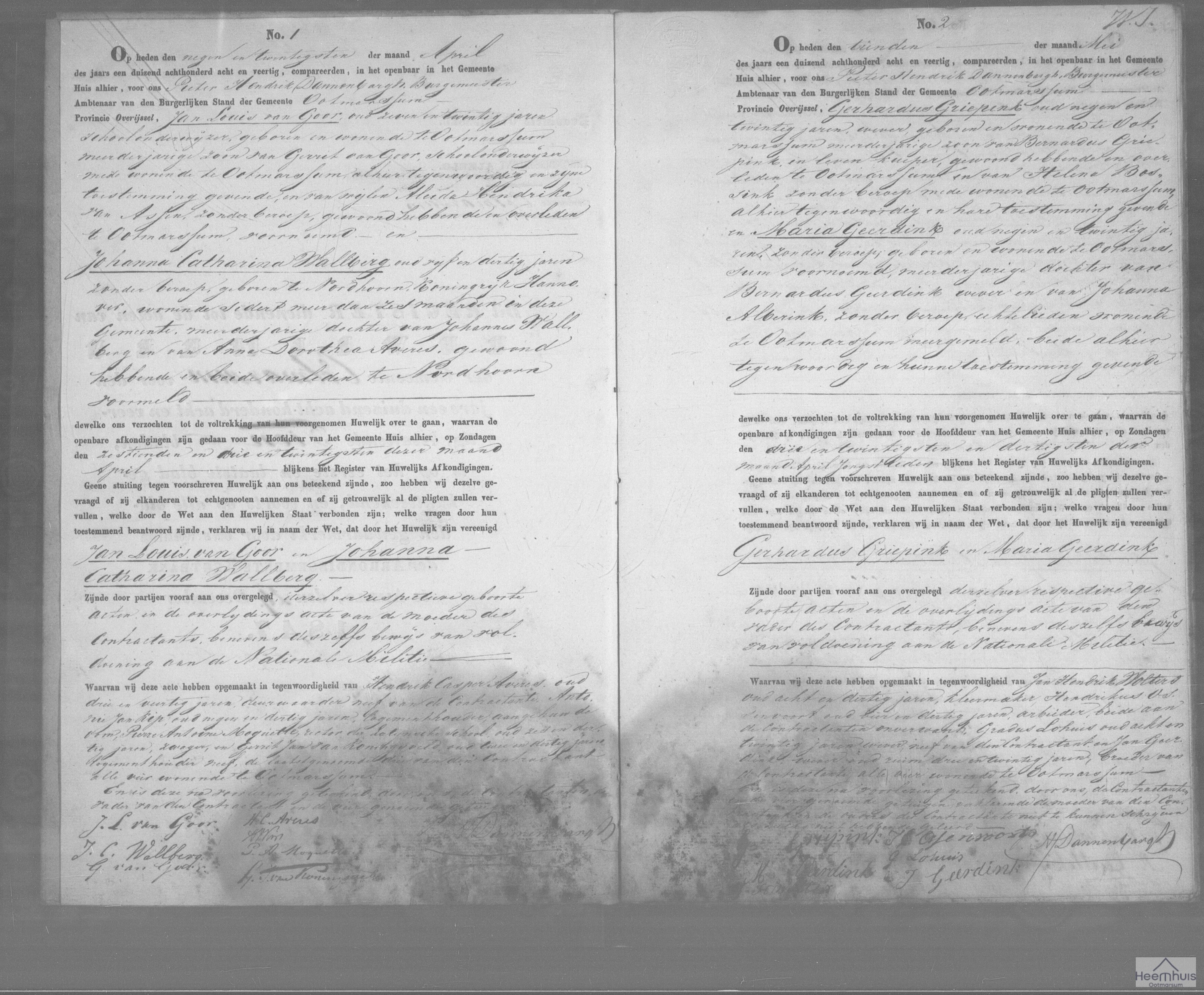 Huwelijksakte van Gerhardus Griepink en Maria Geerdink Huwelijksakte van Gerhardus Griepink en Maria Geerdink
