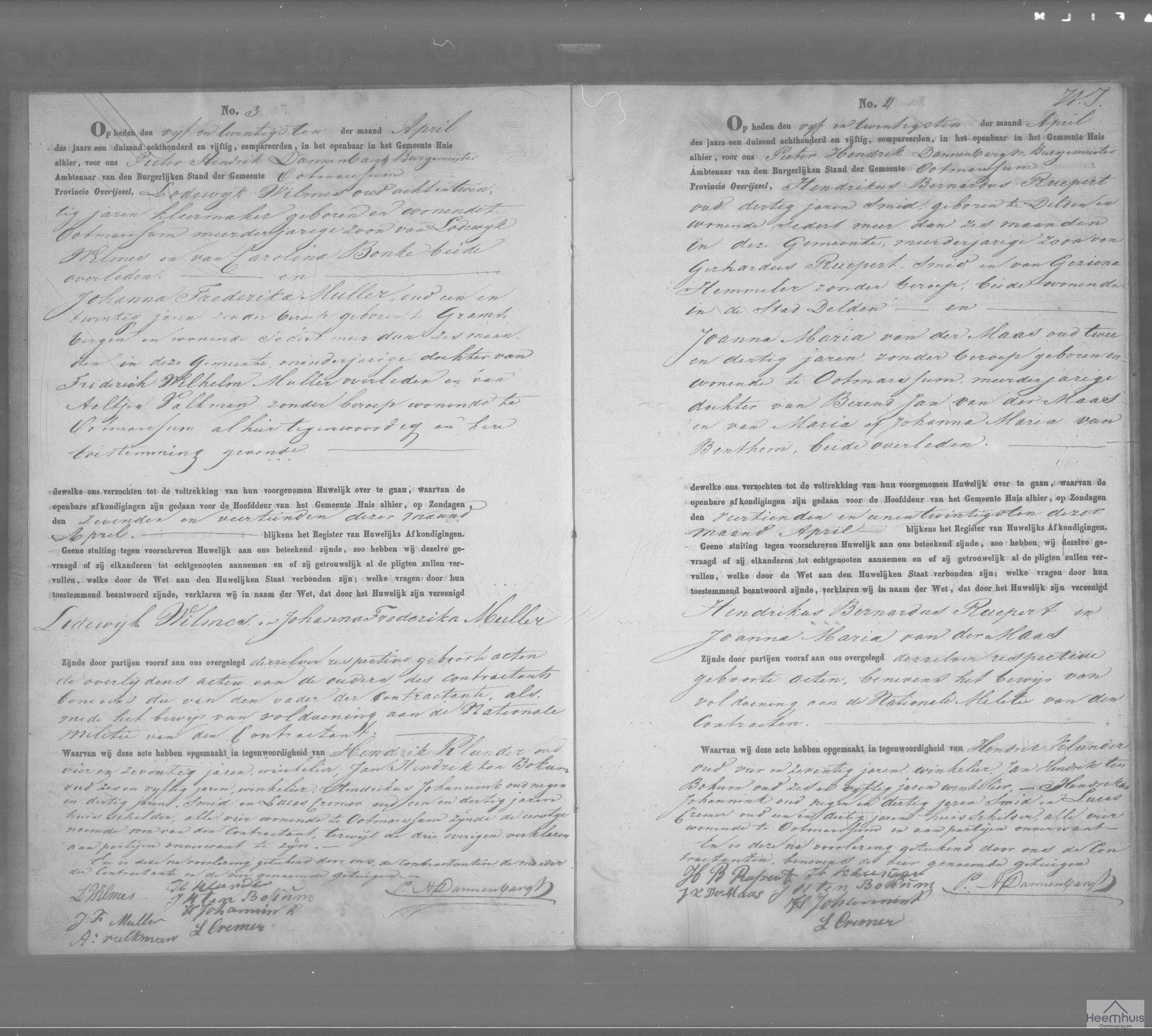 Huwelijksakte van Hendrikus Bernardus Ruepert en Joanna Maria van der Maas