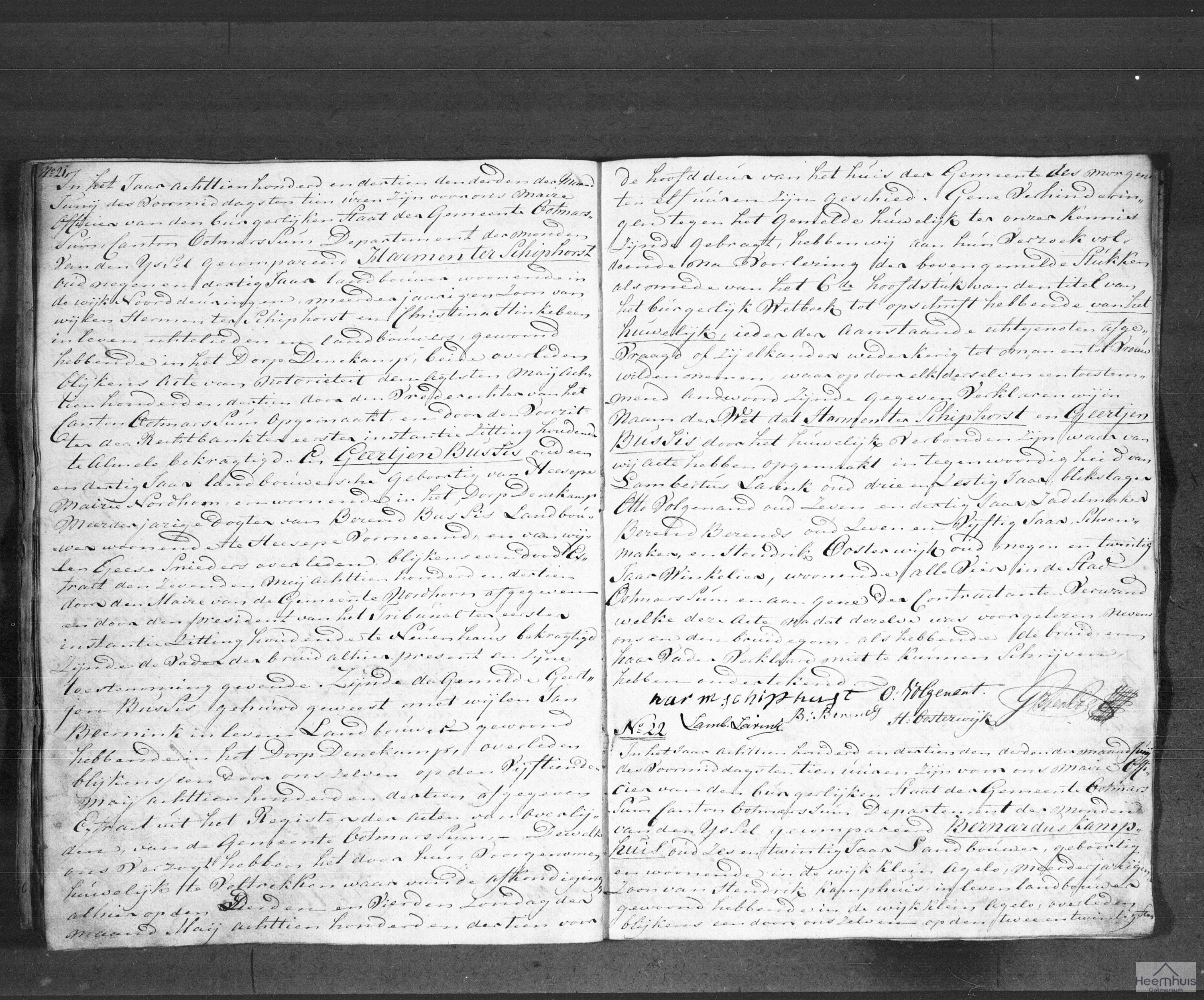 Huwelijksakte van Bernardus Kamphuis en Euphemia Mensink