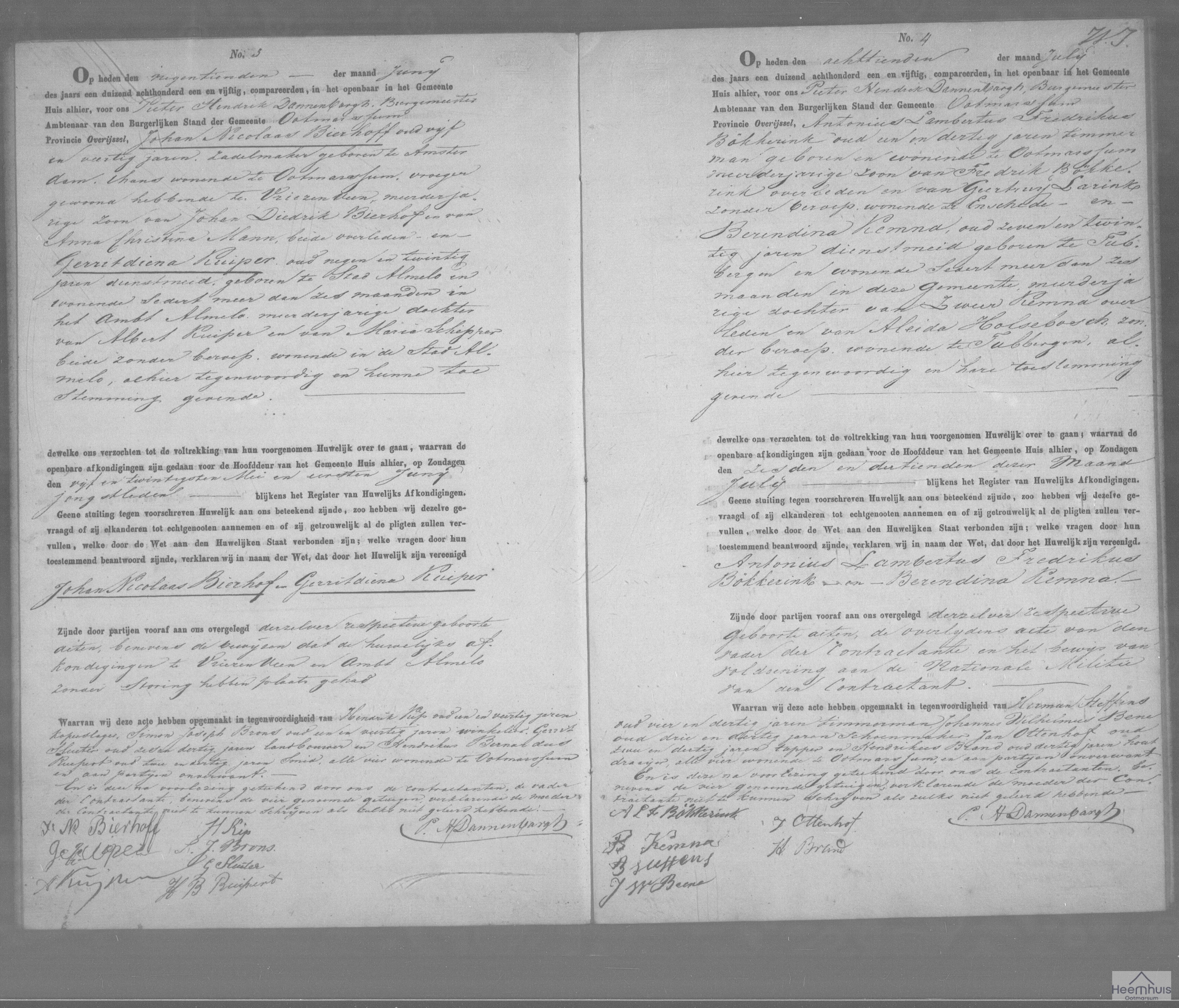 Huwelijksakte van Antonius Lambertus Fredrikus Bökkerink en Bernardina  Kemna