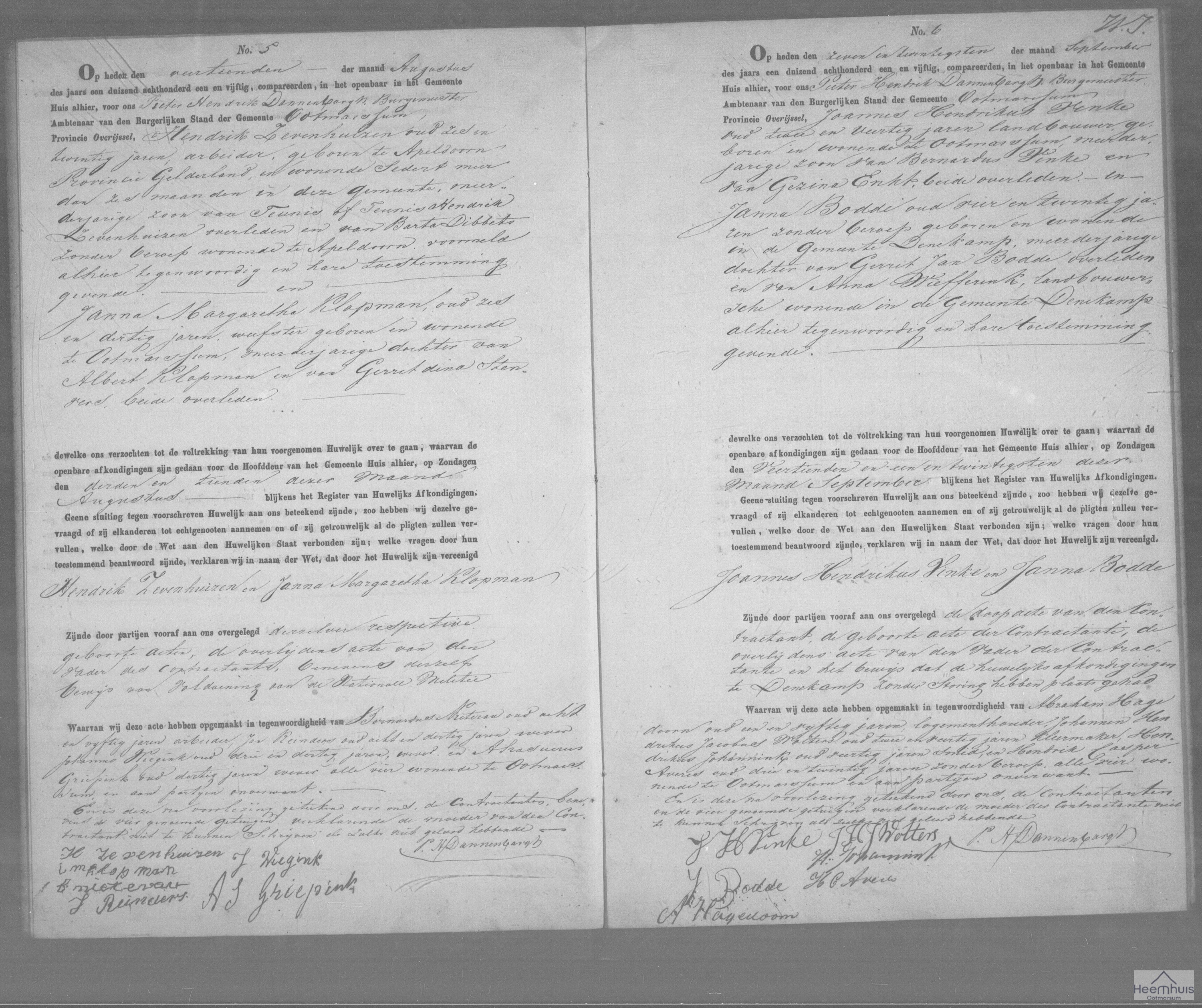 Huwelijksakte van Hendrik Zevenhuizen en Janna Margaretha Klopman Huwelijksakte van Hendrik Zevenhuizen en Janna Margaretha Klopman