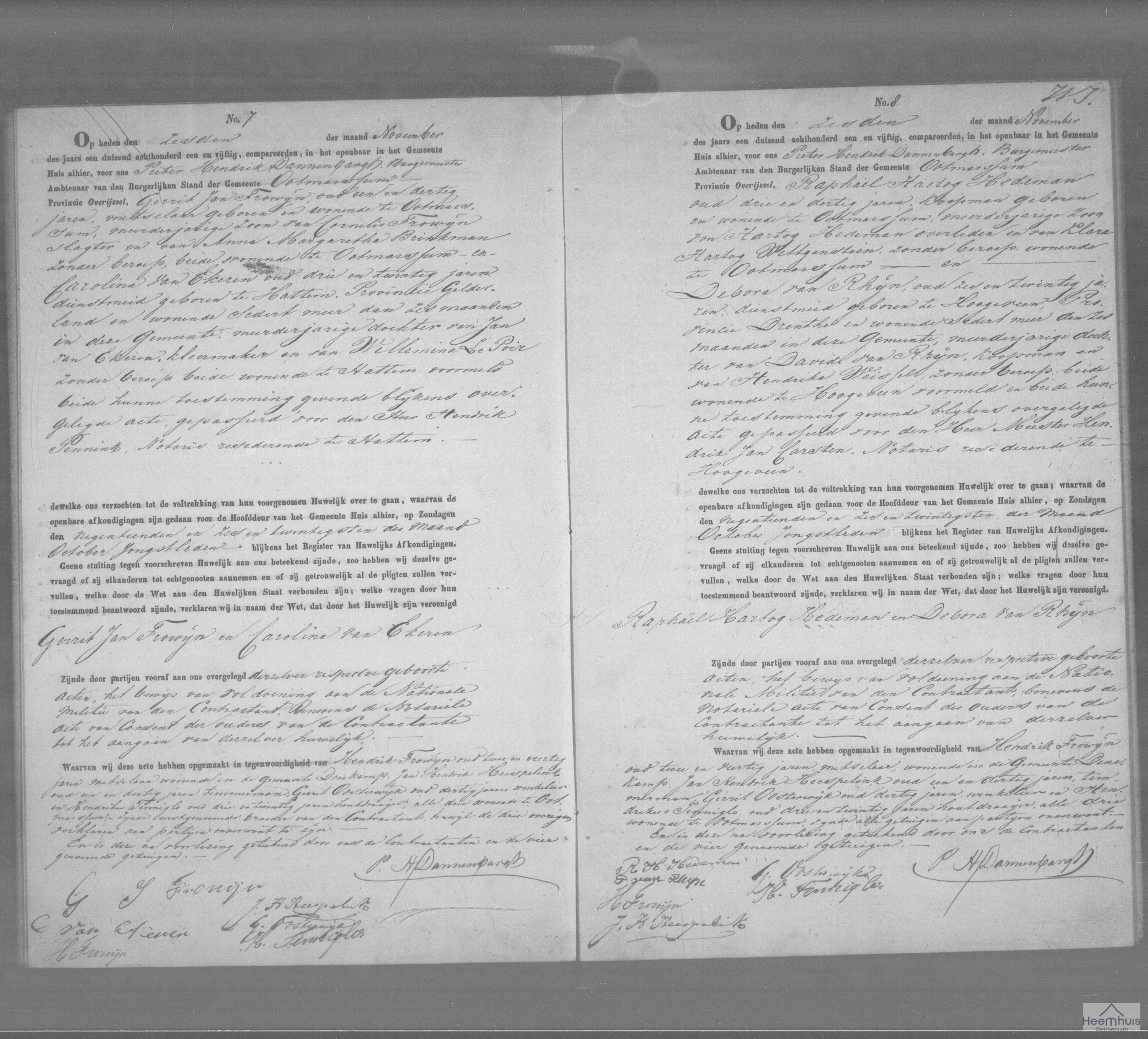 Huwelijksakte van Raphaël Hartog Hedeman en Debora van Rhijn