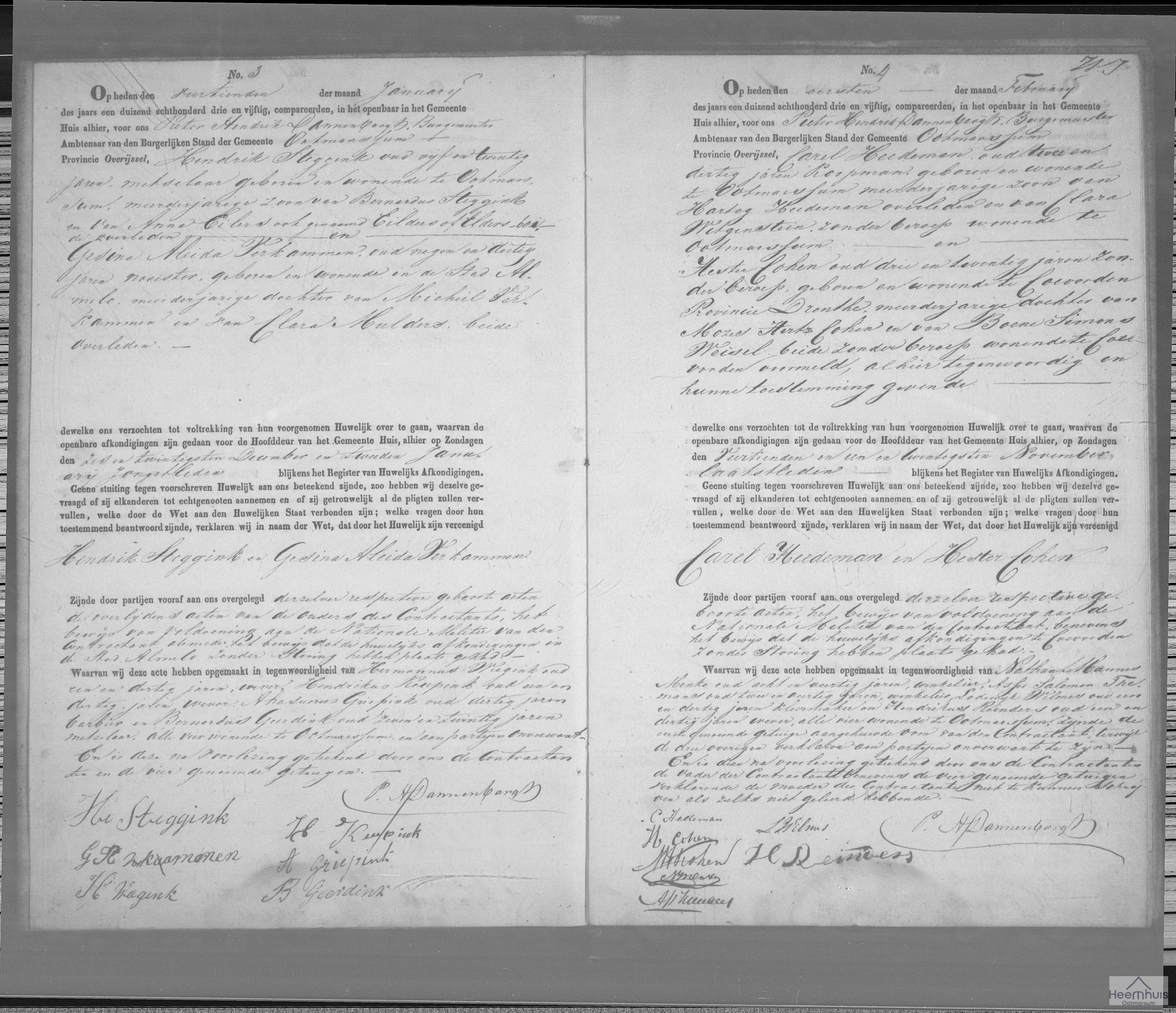Huwelijksakte van Hendrik Steggink en Gesina Aleida Verkammen