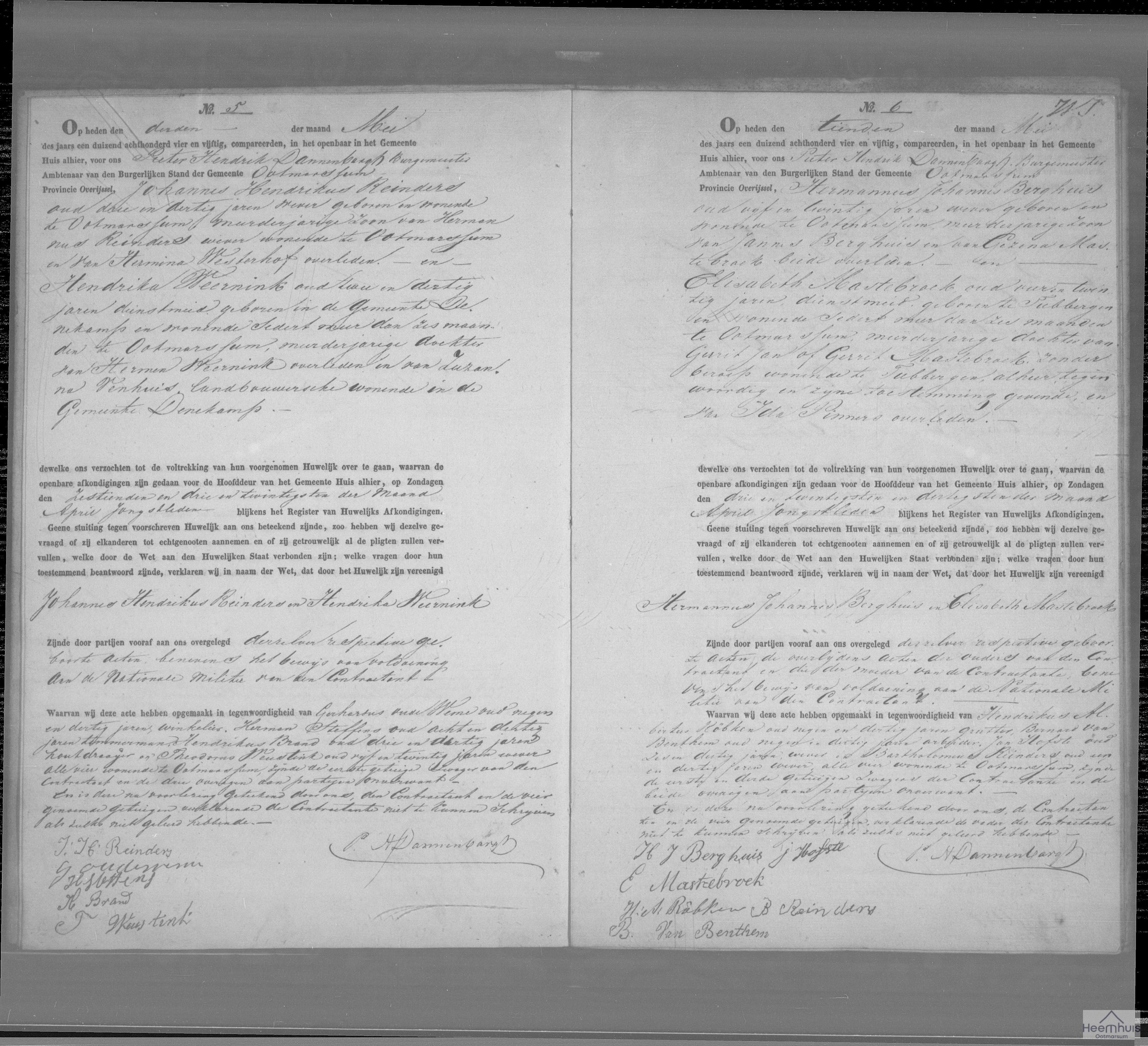 Huwelijksakte van Johannes Hendrikus Reinders en Hendrika Weernink Huwelijksakte van Johannes Hendrikus Reinders en Hendrika Weernink