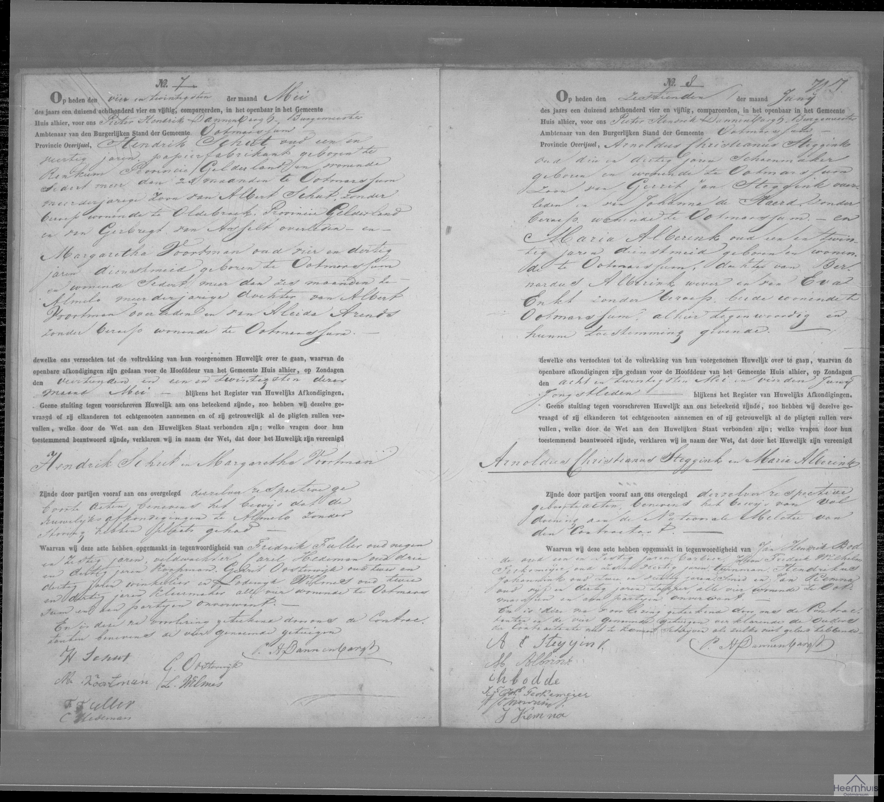 Huwelijksakte van Arnoldus Christinus Steggink en Maria Alberink