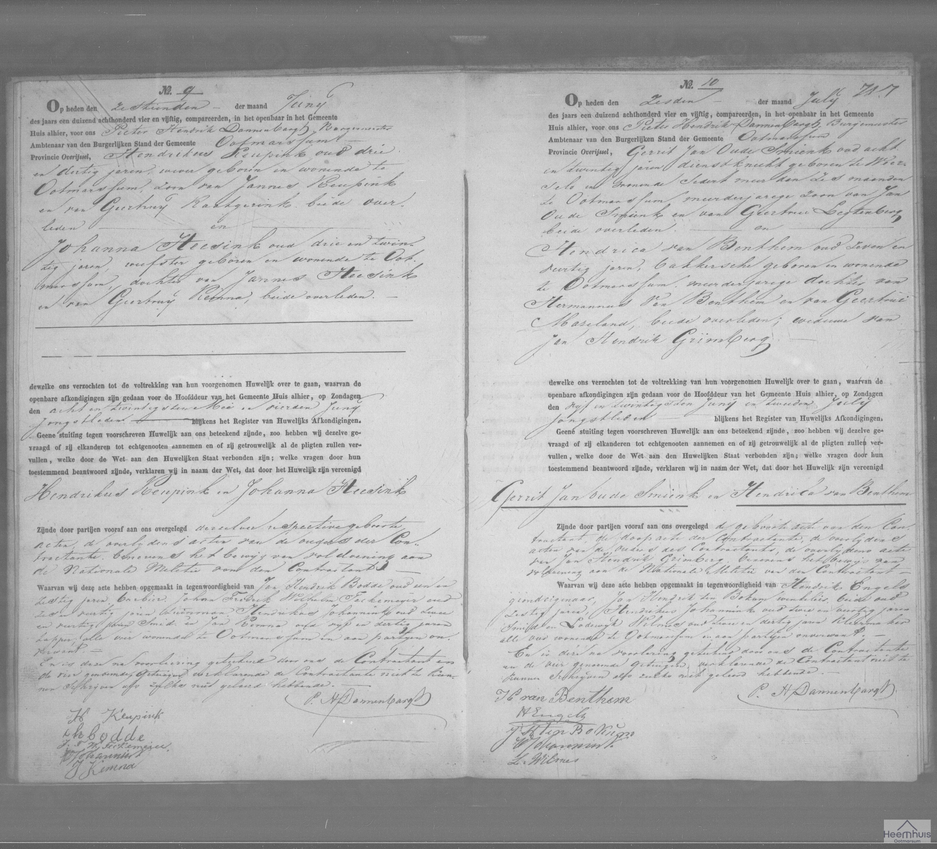 Huwelijksakte van Gerrit Jan Oude Smienk en Hendrica van Benthem