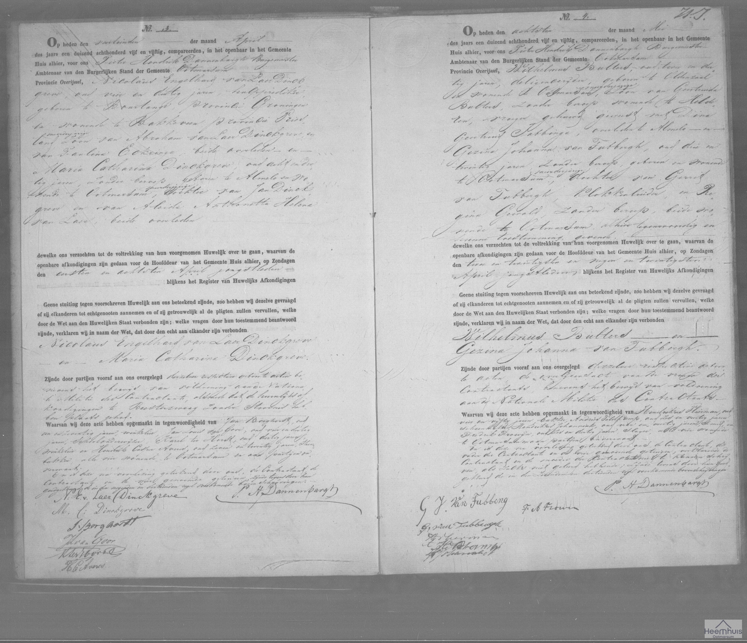 Huwelijksakte van Nicolaus Engelhard van Laer Dinckgreve en Maria Catharina Dinckgreve