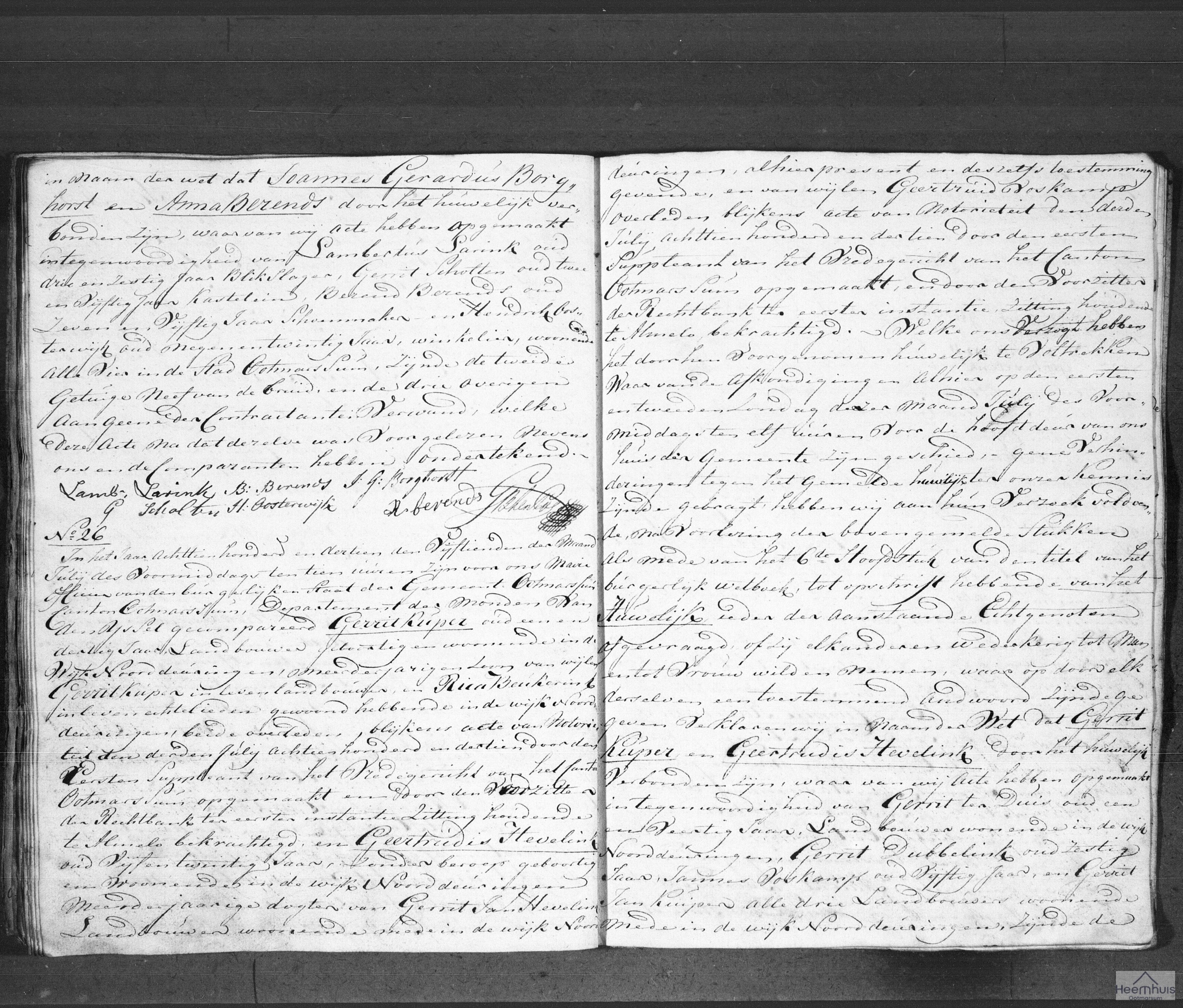 Huwelijksakte van Gerrit Kuper en Geertrudis Hevelink