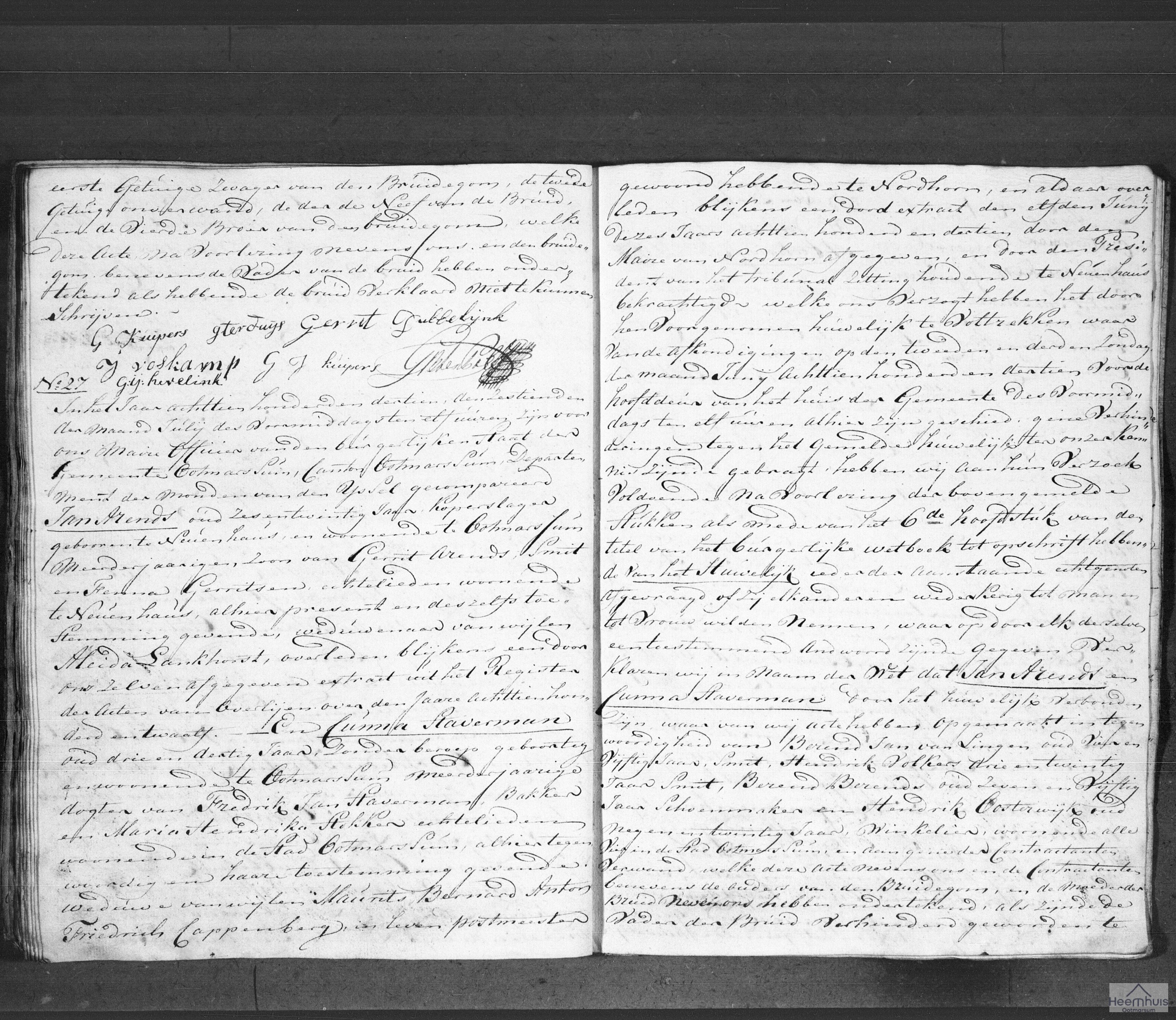 Huwelijksakte van Jan Arends en Cunna Staverman