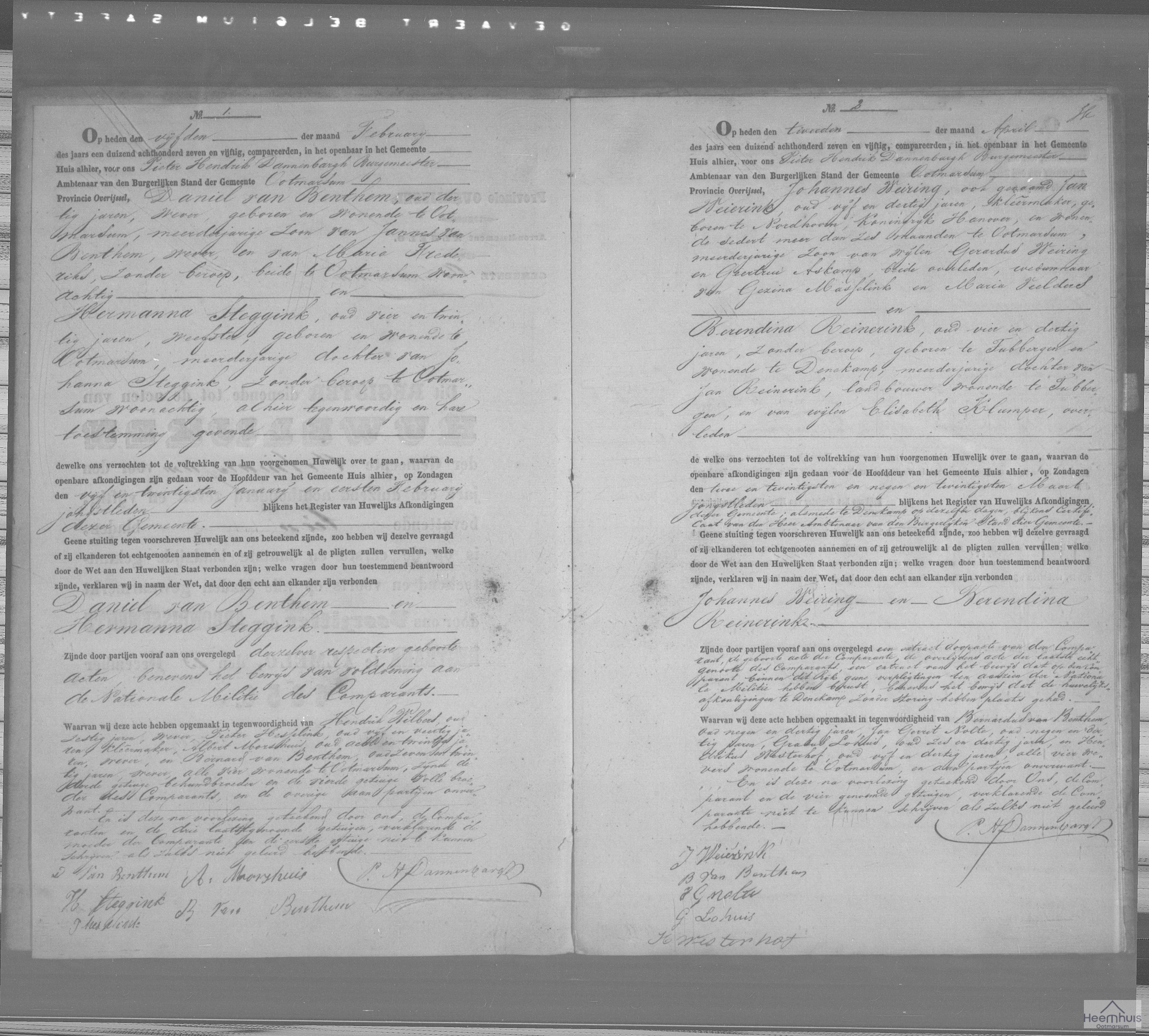 Huwelijksakte van Johannes Weiring en Berendina Reinerink