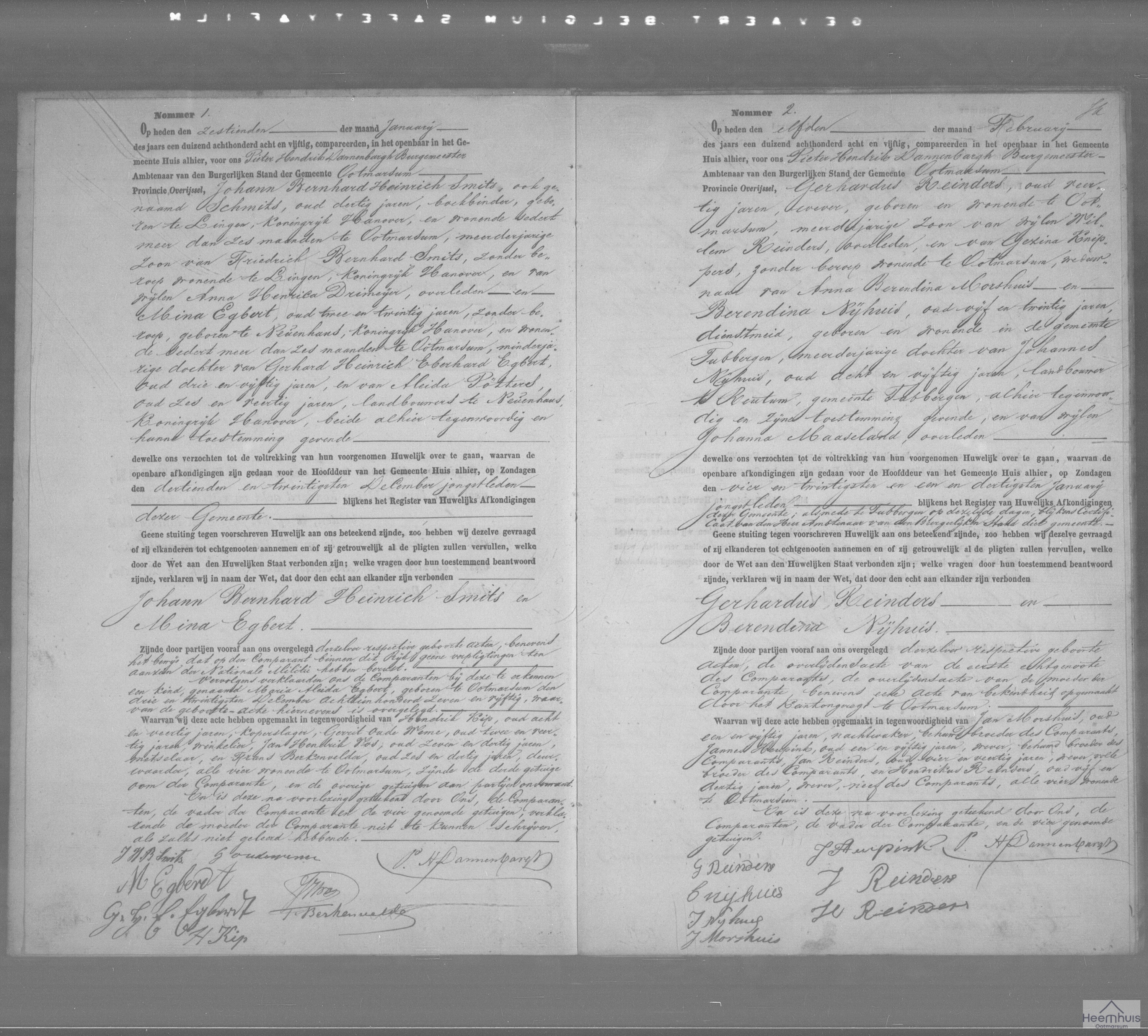 Huwelijksakte van Gerhardus Reinders en Berendina Nijhuis Huwelijksakte van Gerhardus Reinders en Berendina Nijhuis