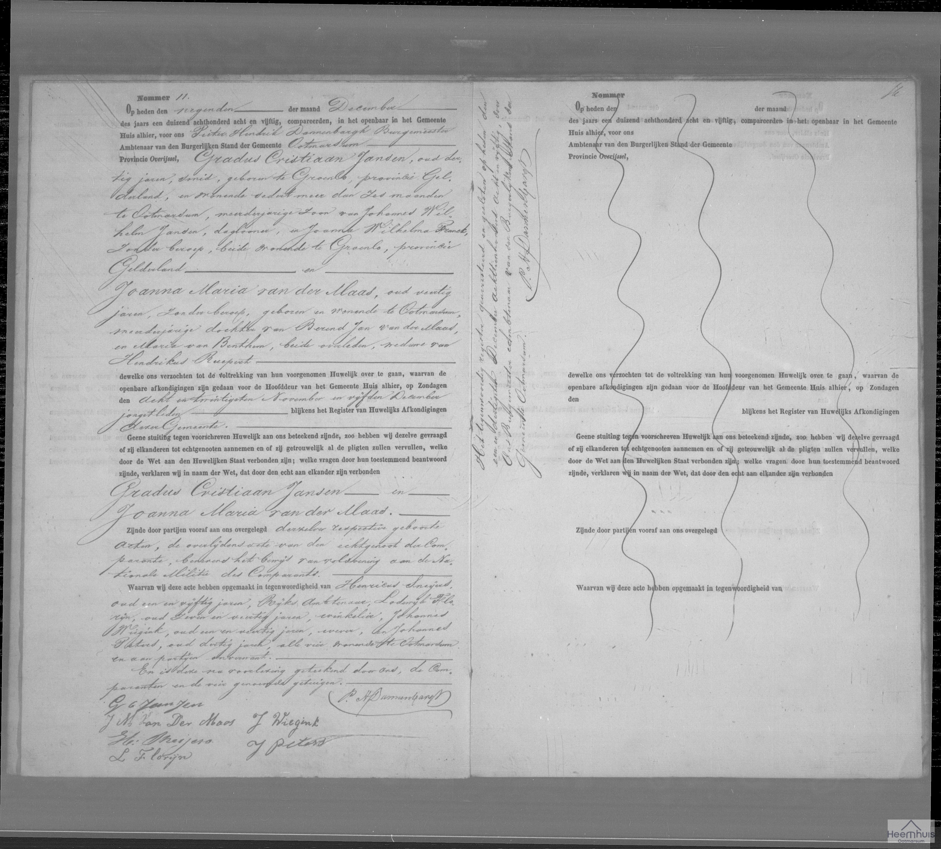 Huwelijksakte van Gradus Christiaan Jansen en Joanna Maria van der Maas