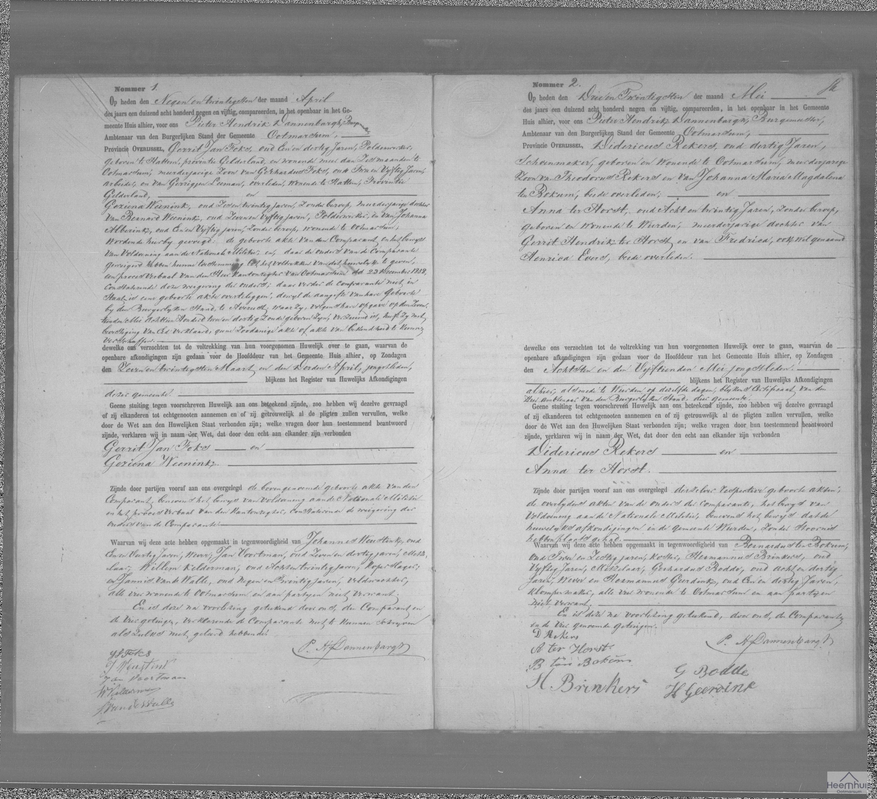 Huwelijksakte van Gerrit Jan Foks en Geziena Weenink