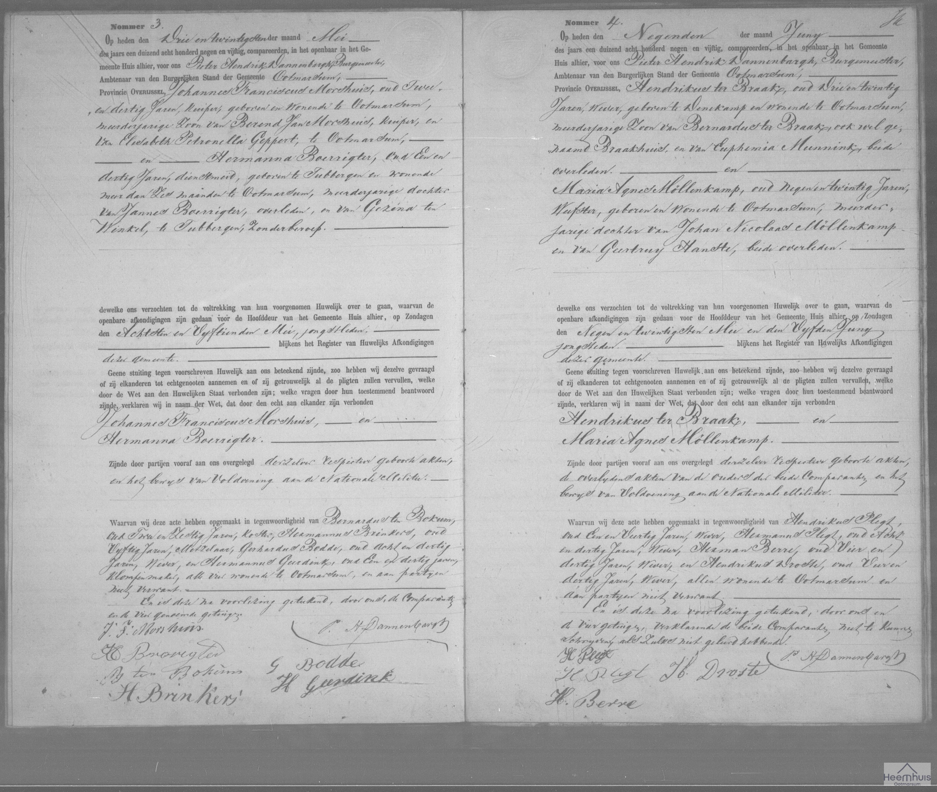Huwelijksakte van Hendrikus ter Braak en Maria Agnes Möllenkamp
