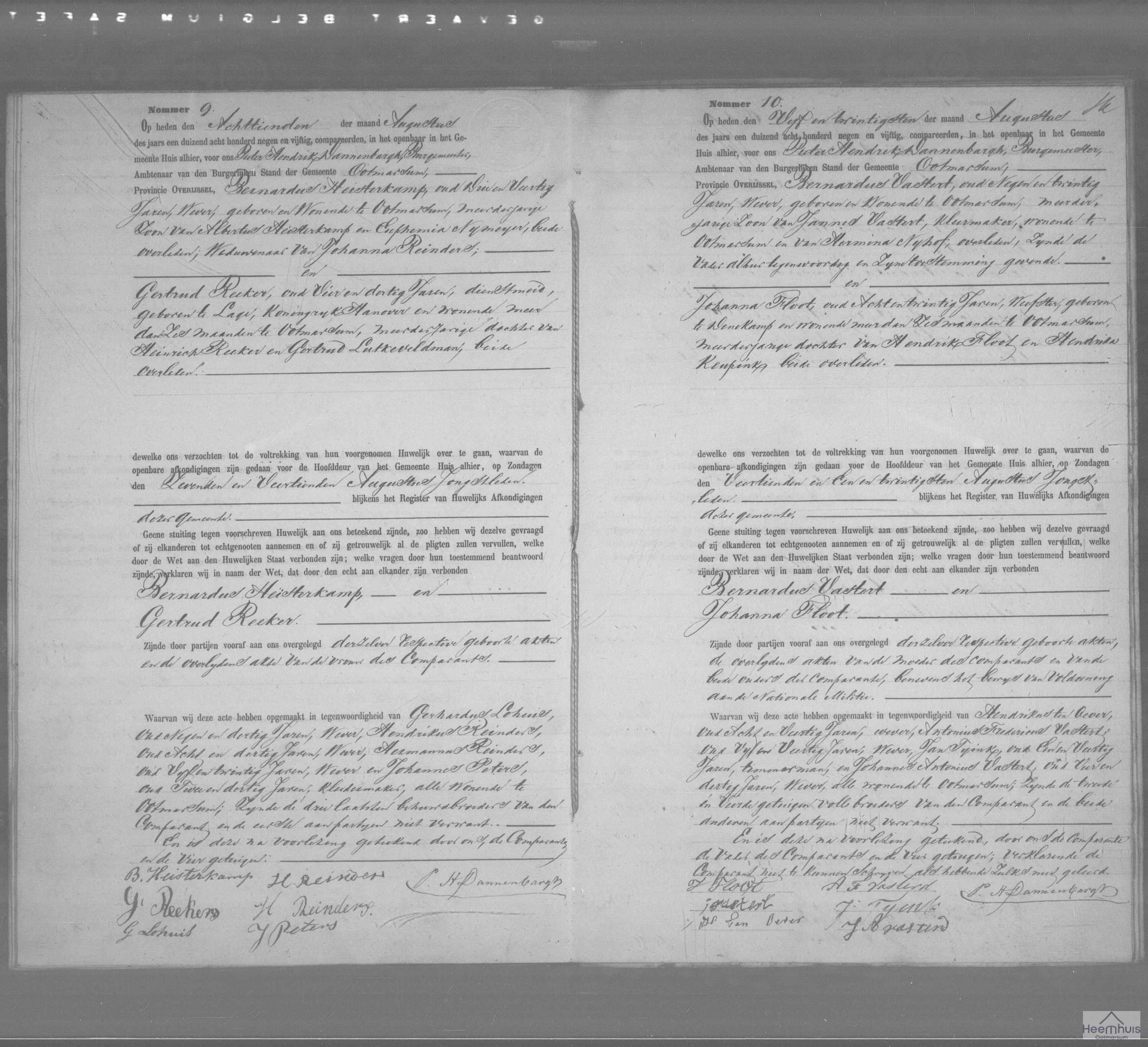Huwelijksakte van Bernardus Heisterkamp en Gertrud Reeker