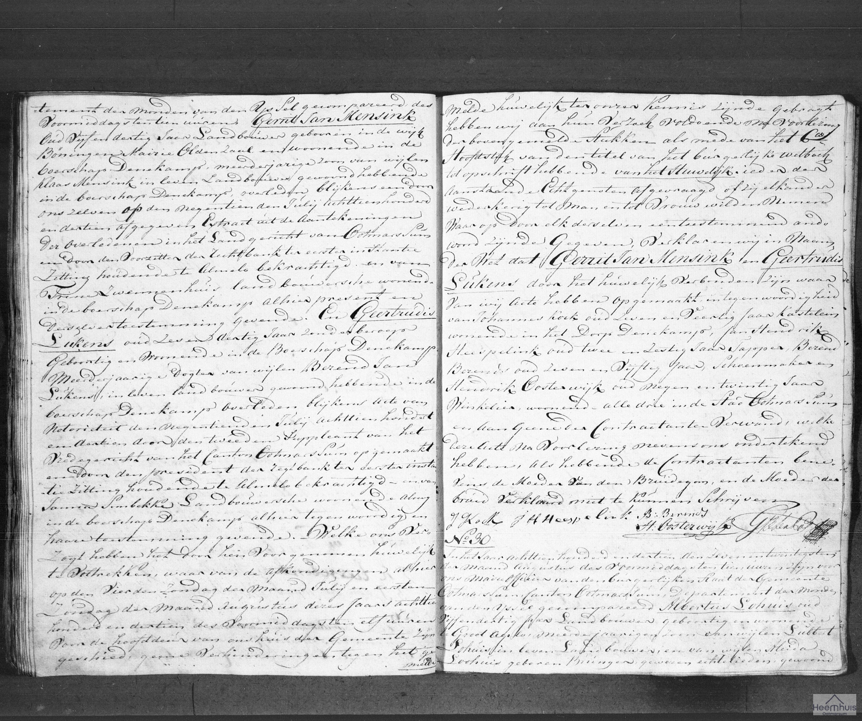 Huwelijksakte van Albertus Lohuis en Aleida Heuver