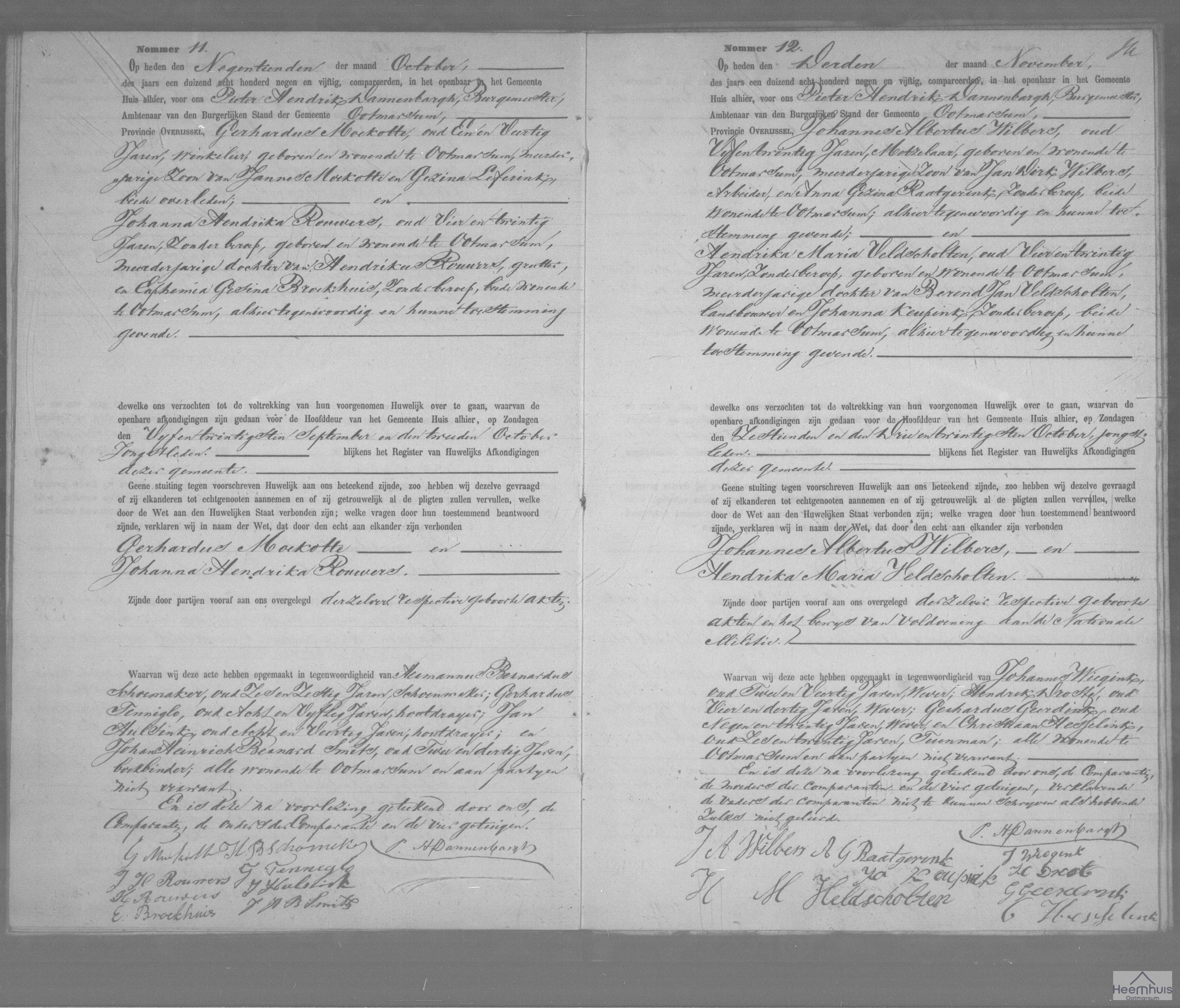 Huwelijksakte van Johannes Albertus Wilbers en Hendrika Maria Veldscholten