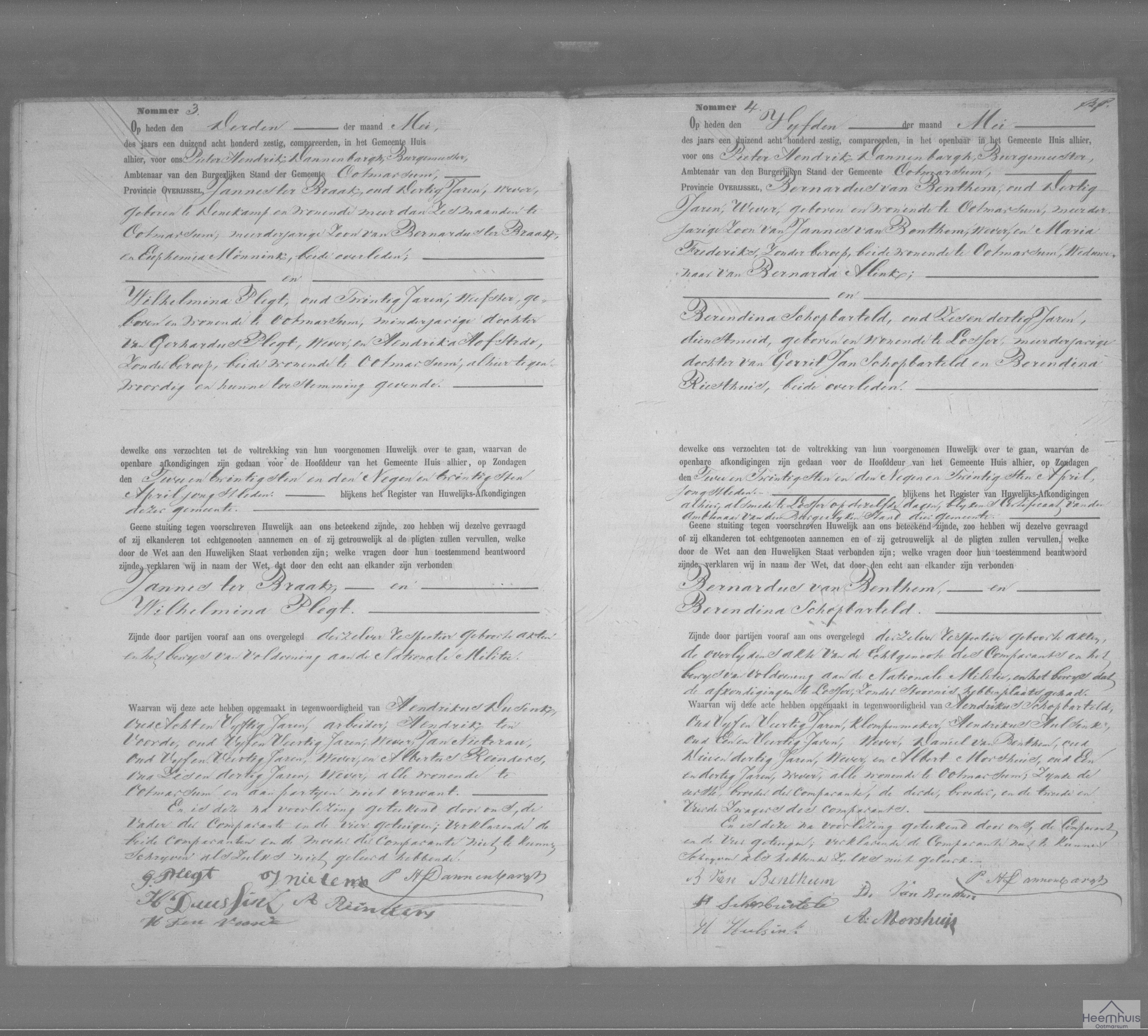 Huwelijksakte van Bernardus van Benthem en Berendina Schopbarteld