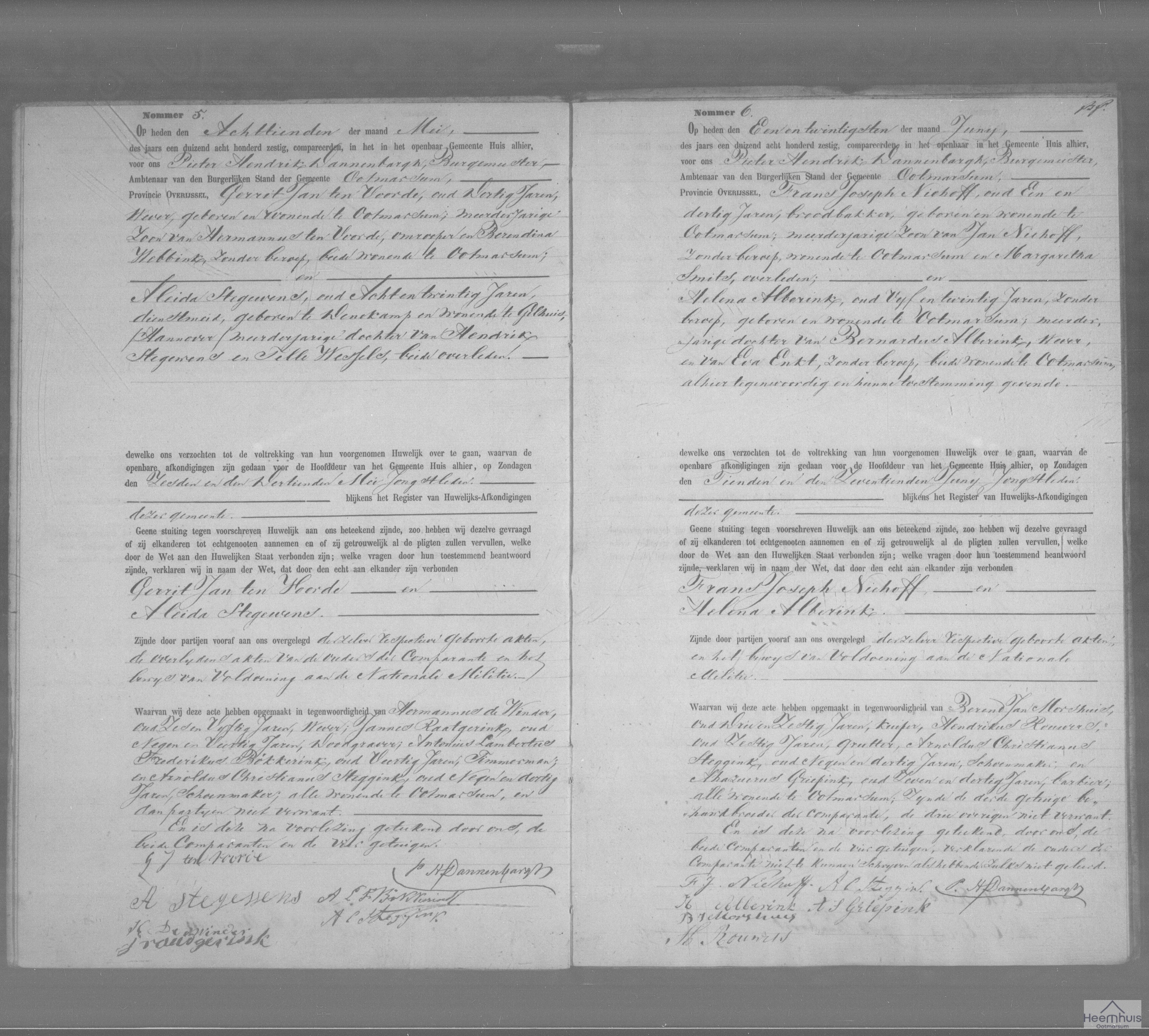 Huwelijksakte van Frans Joseph Niehoff en Helena Alberink