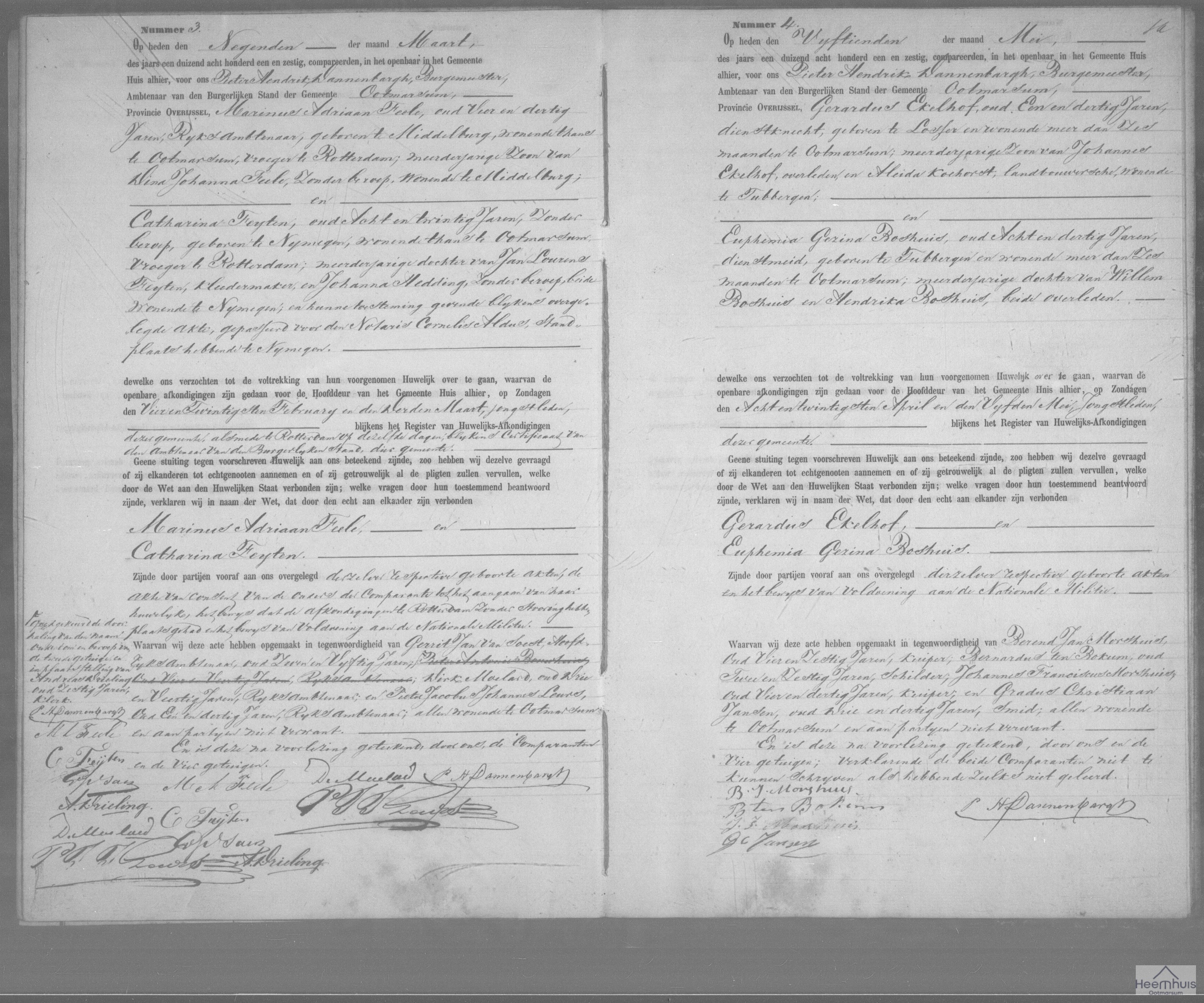 Huwelijksakte van Marinus Adriaan Feele en Catharina Feijten