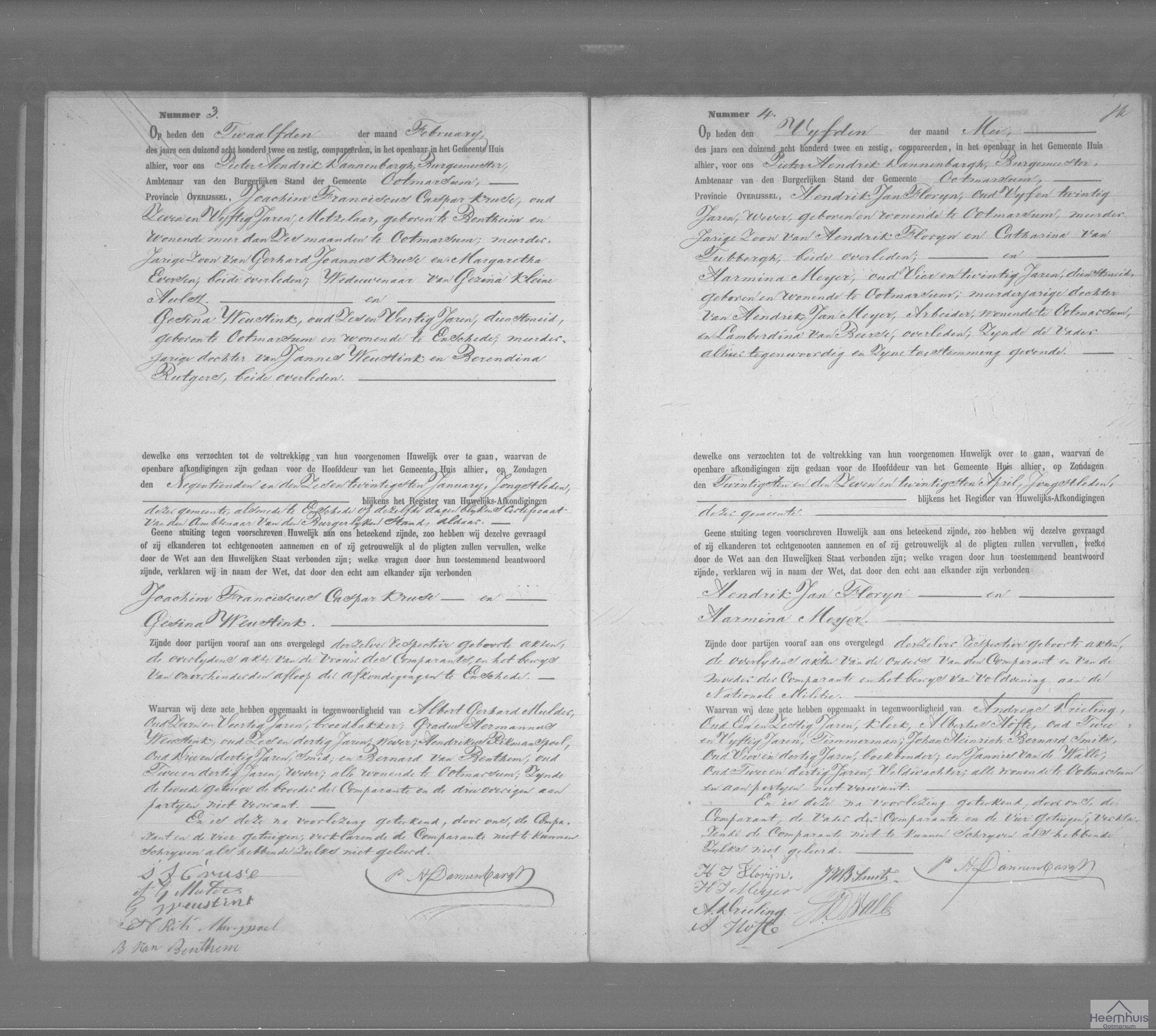 Huwelijksakte van Joachim Franciscus Caspar Kruse en Gesina Weustink