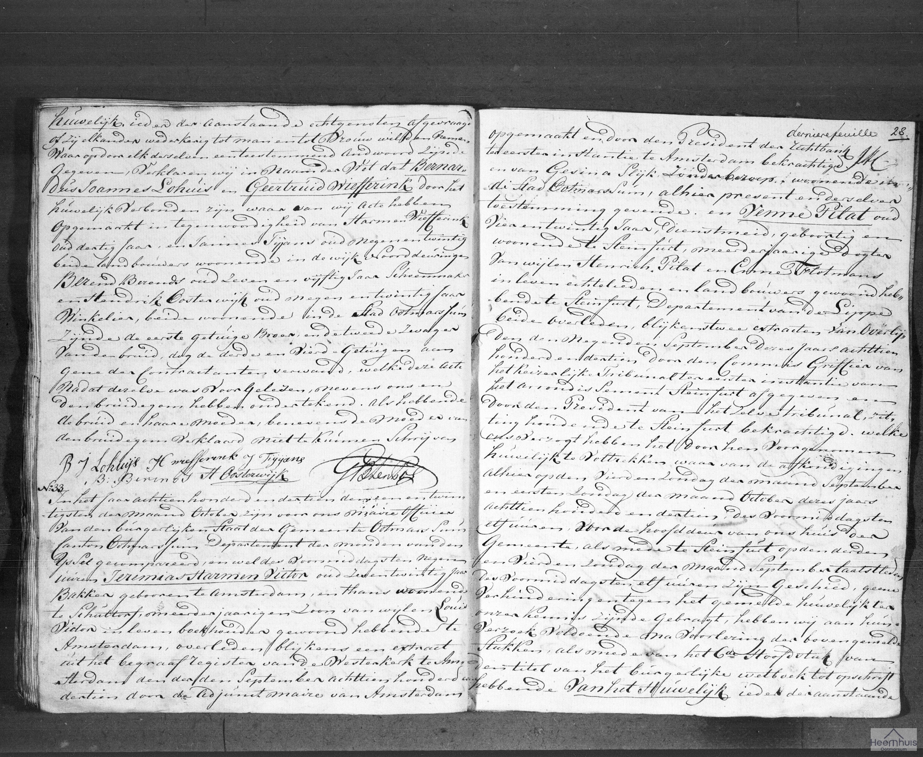 Huwelijksakte van Jeremias Harmen Victor en Venne Pilat