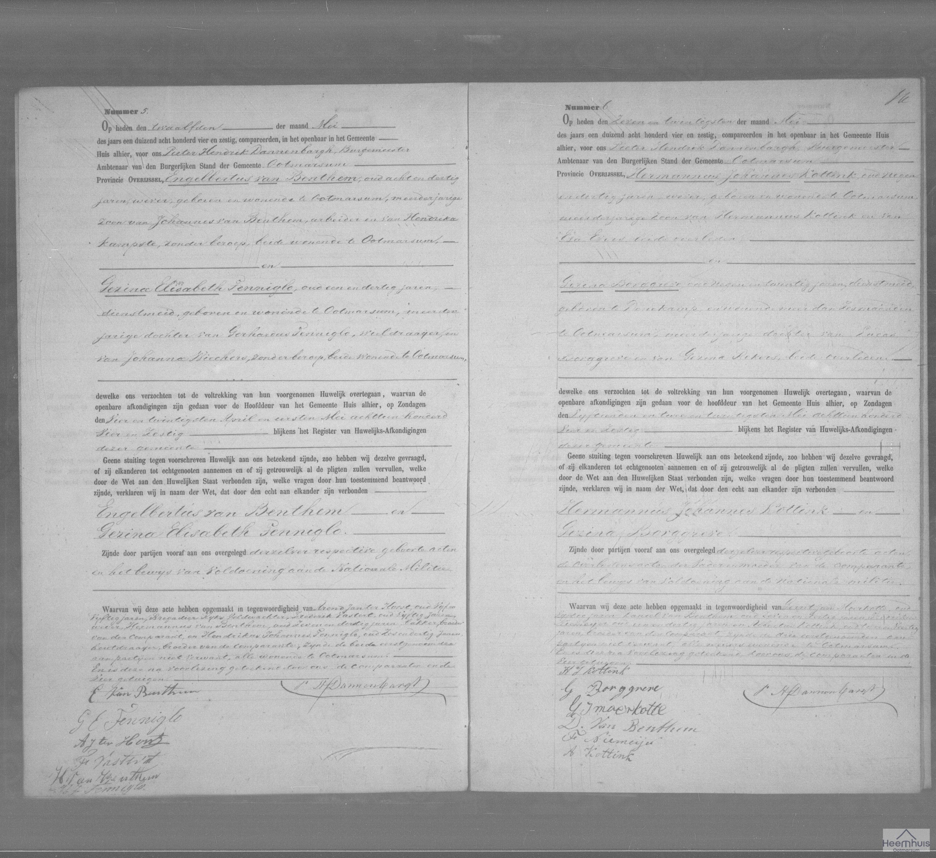 Huwelijksakte van Hermannus Johannes Kottink en Gezina Borggreve