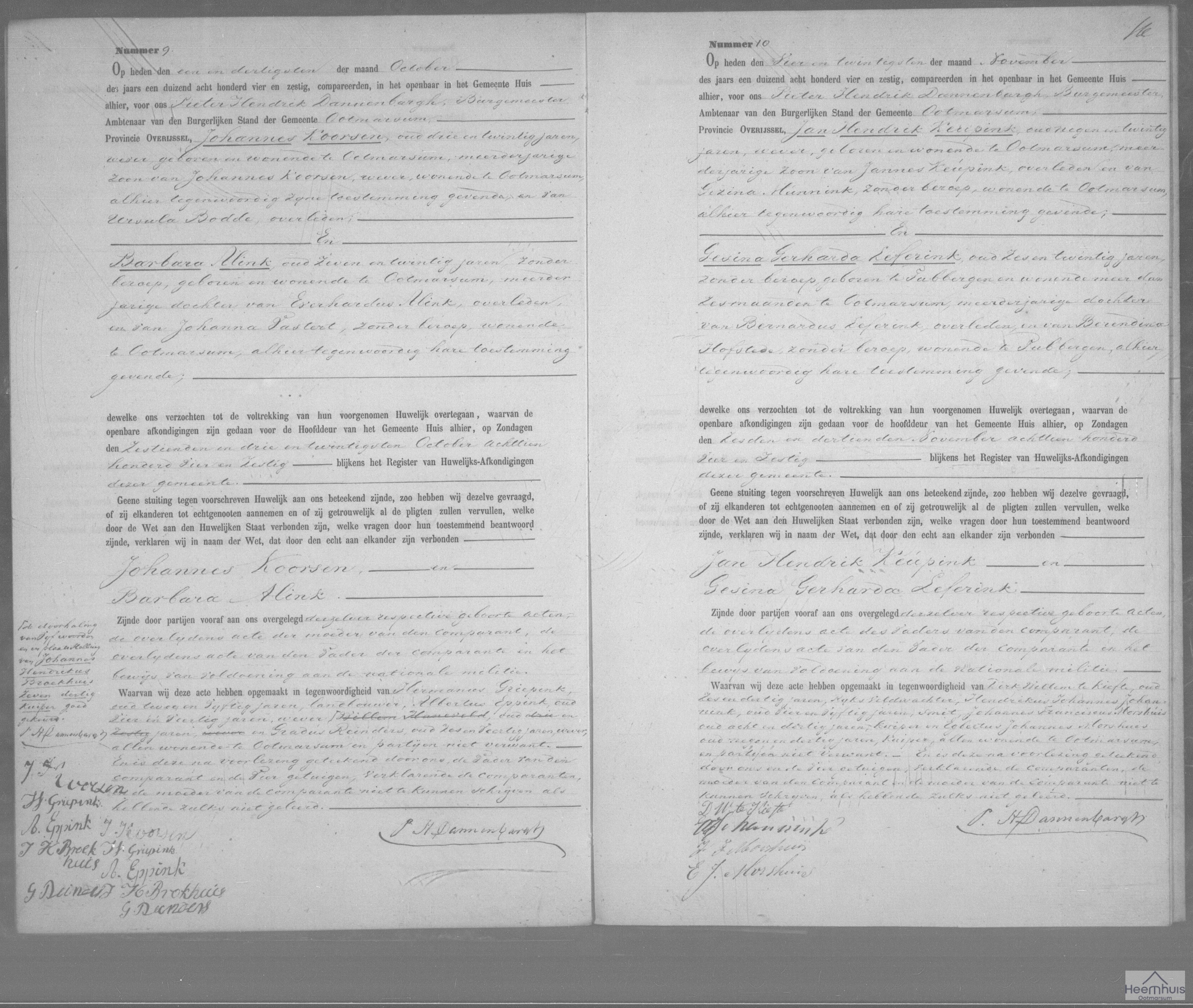 Huwelijksakte van Jan Hendrik Keupink en Gesina Gerharda Leferink