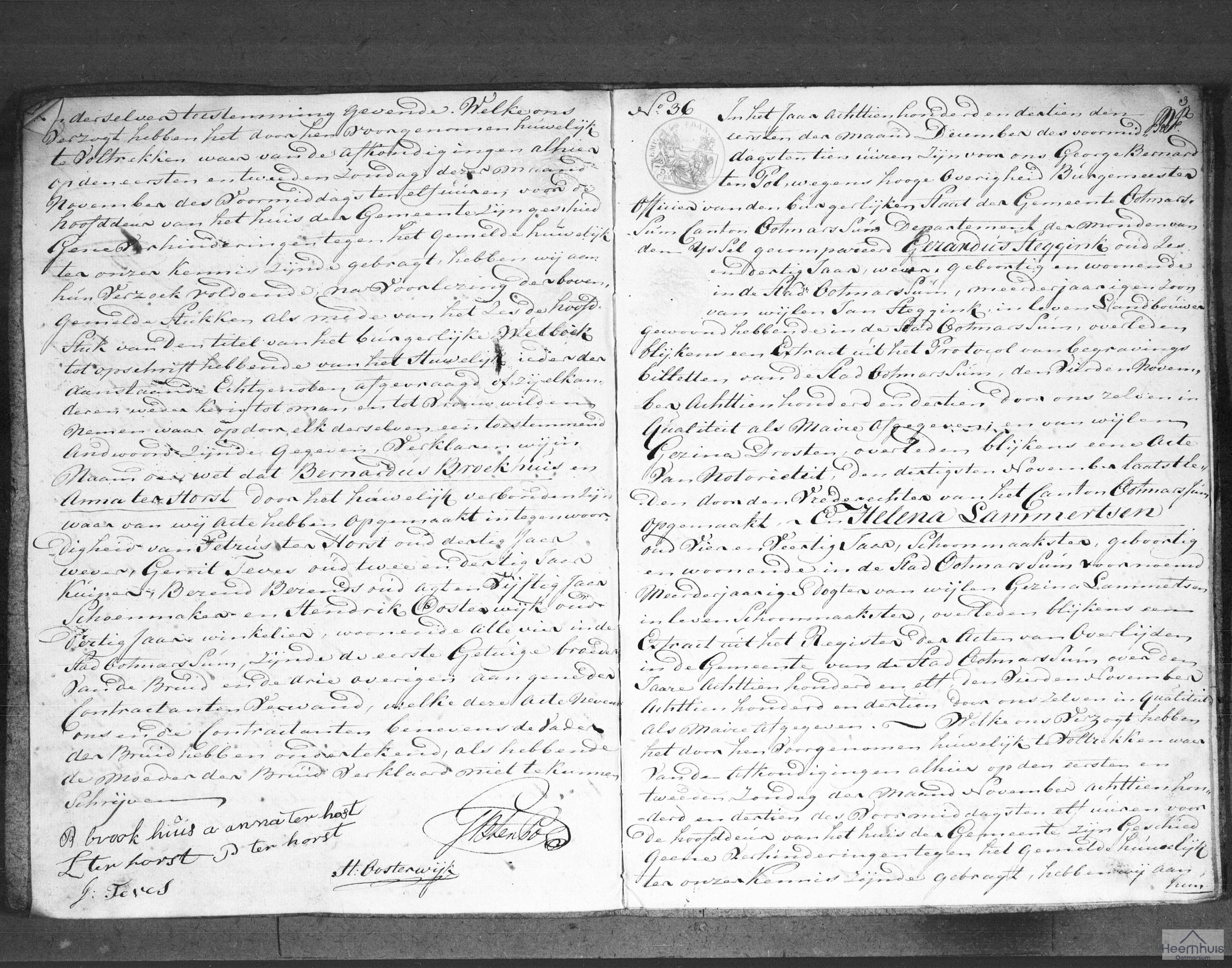 Huwelijksakte van Gerardus Steggink en Helena Lammertsen