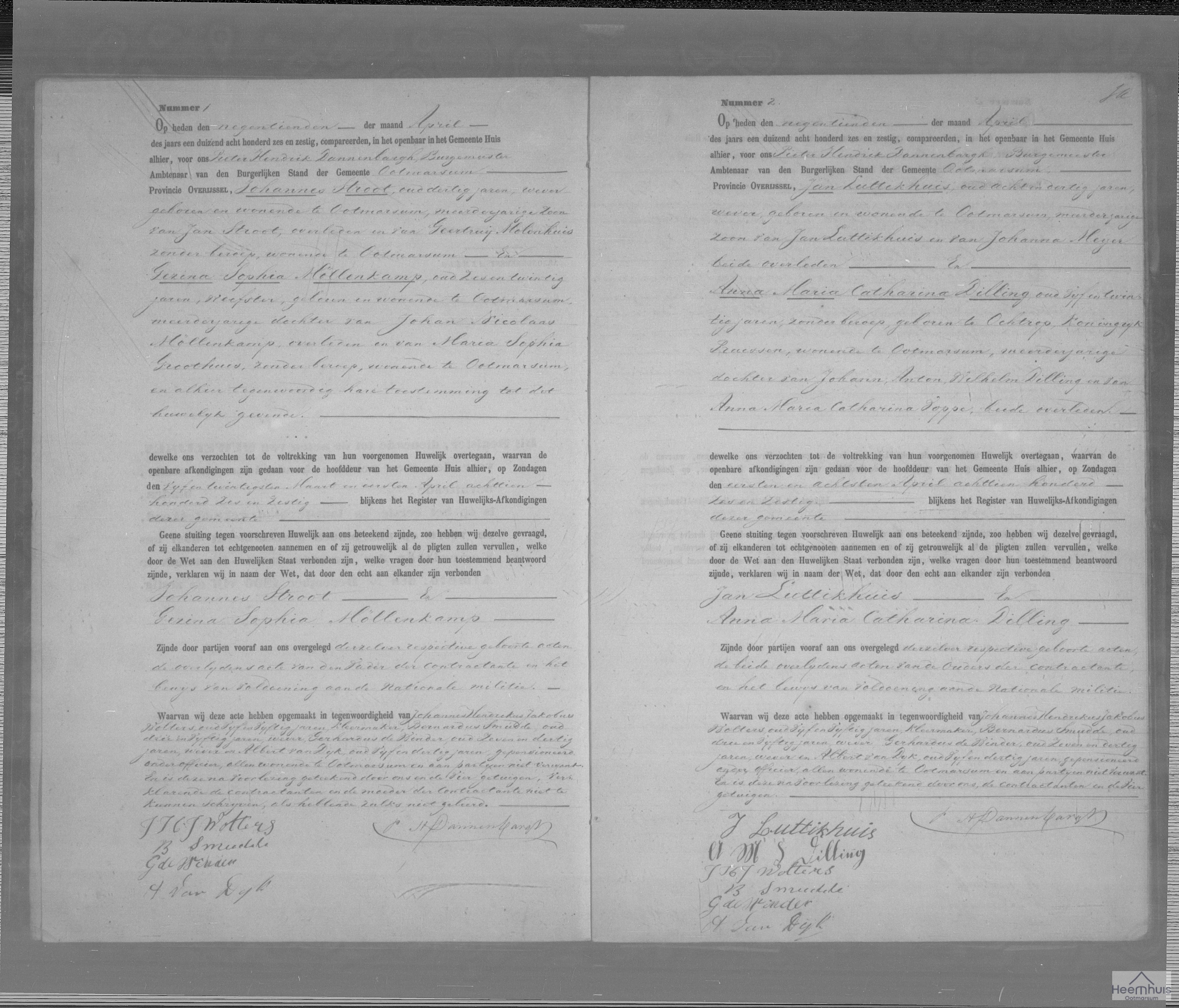 Huwelijksakte van Johannes Stroot en Gezina Sophia Möllenkamp