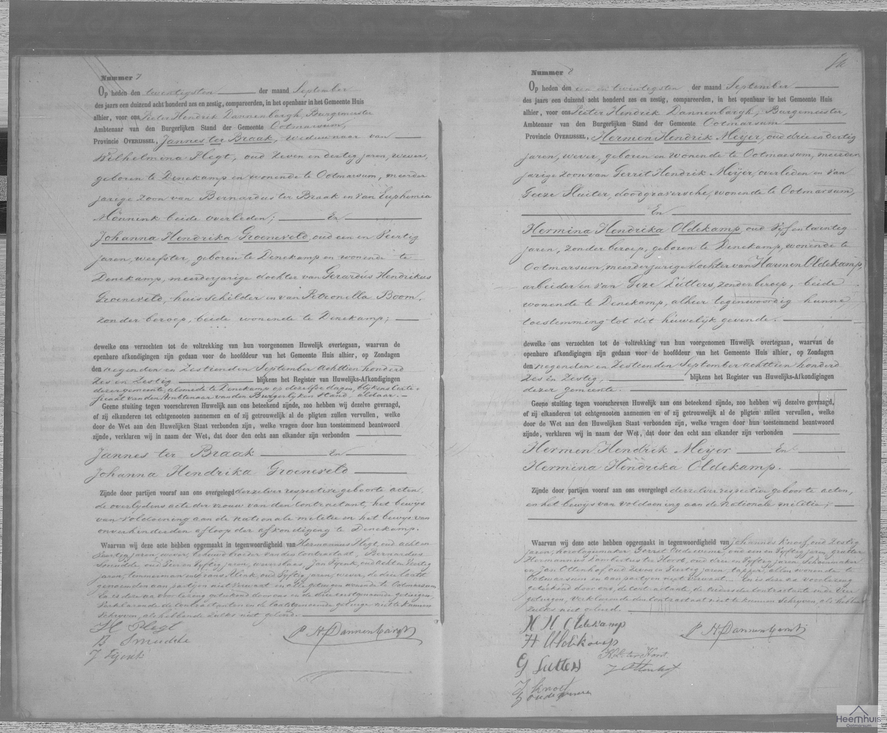 Huwelijksakte van Jannes ter Braak en Johanna Hendrika Groeneveld