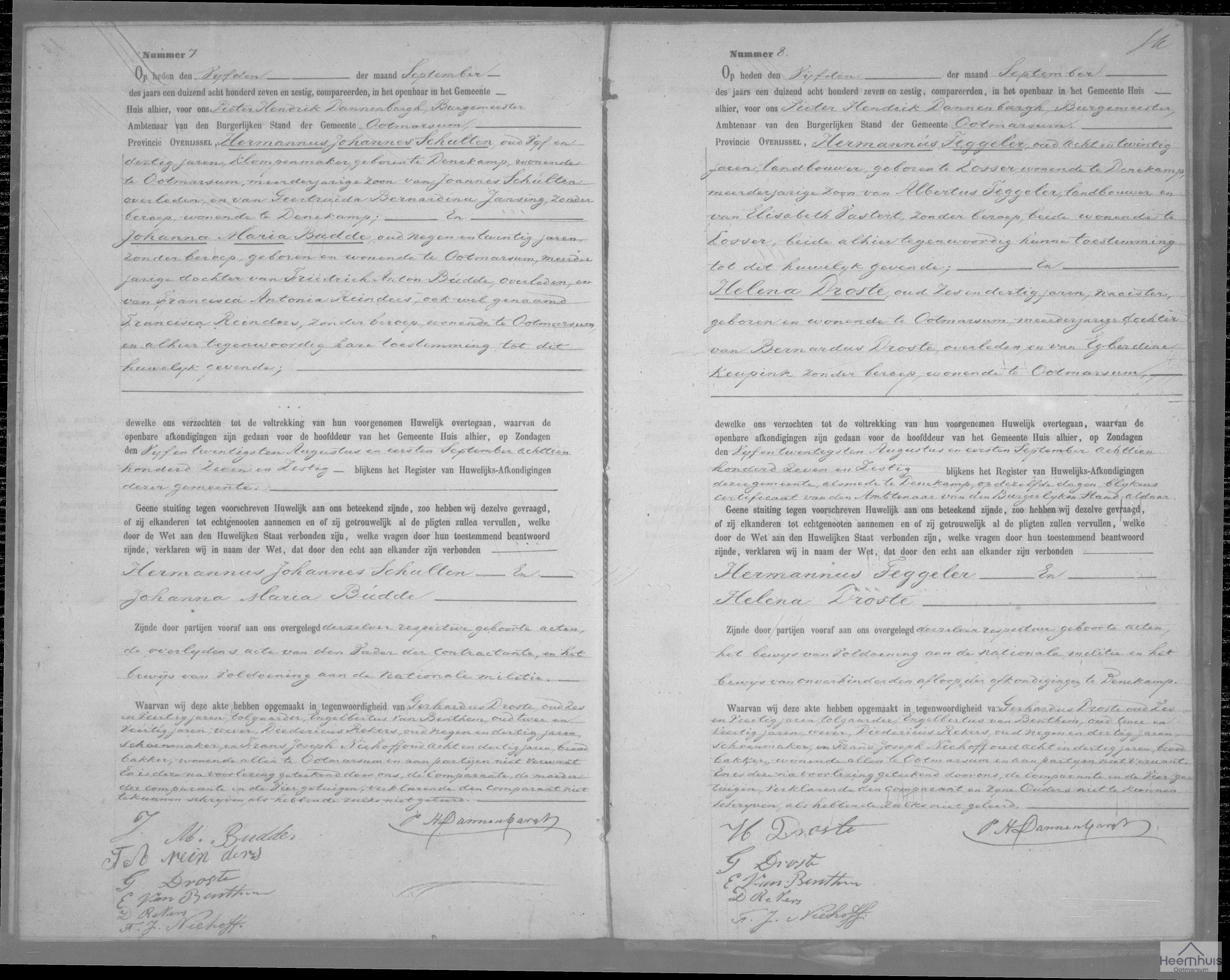 Huwelijksakte van Hermannus Johannes Schulten en Johanna Maria Budde Huwelijksakte van Hermannus Johannes Schulten en Johanna Maria Budde