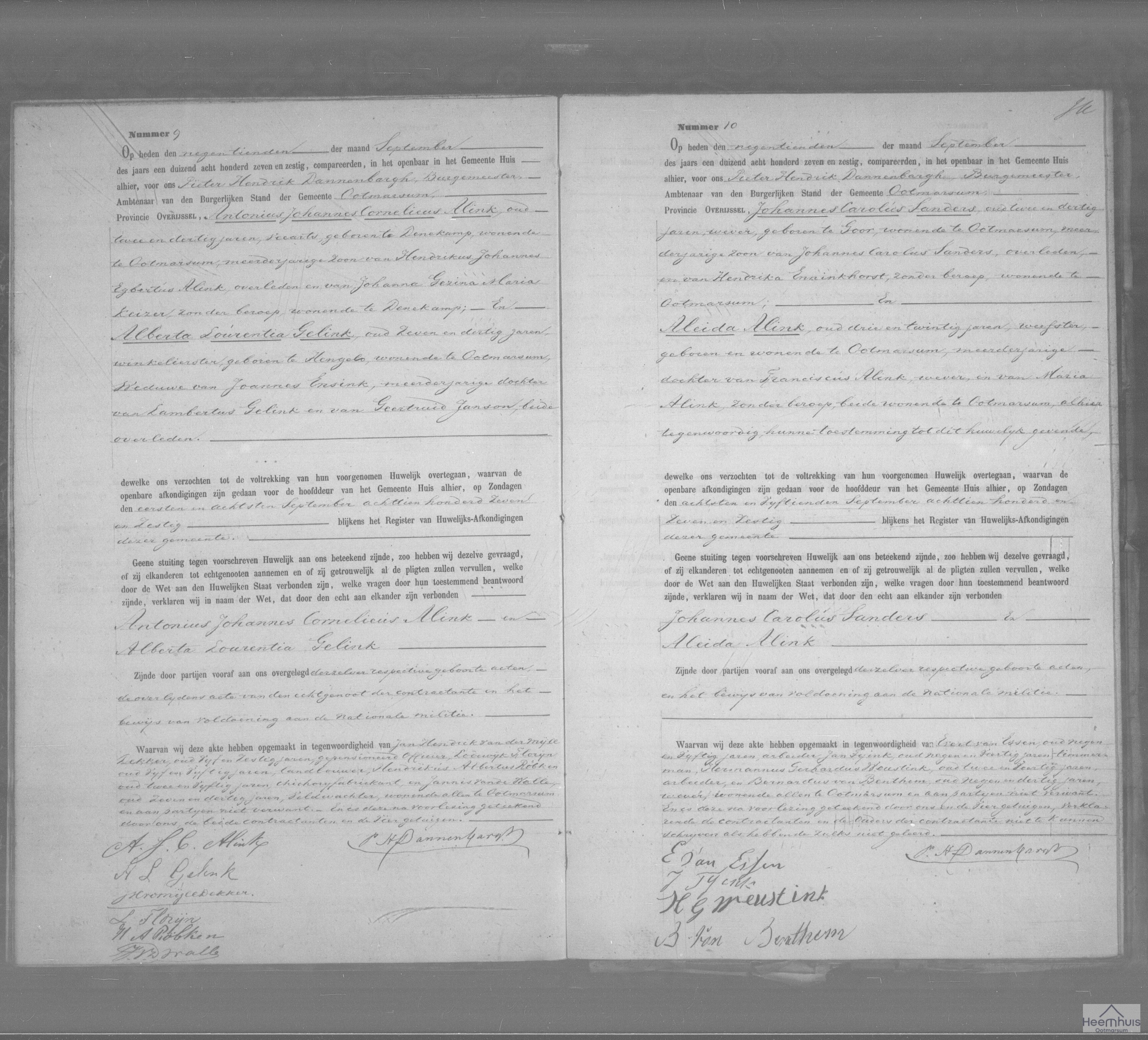 Huwelijksakte van Antonius Johannes Cornelius Alink en Alberta Lourentia Gelink