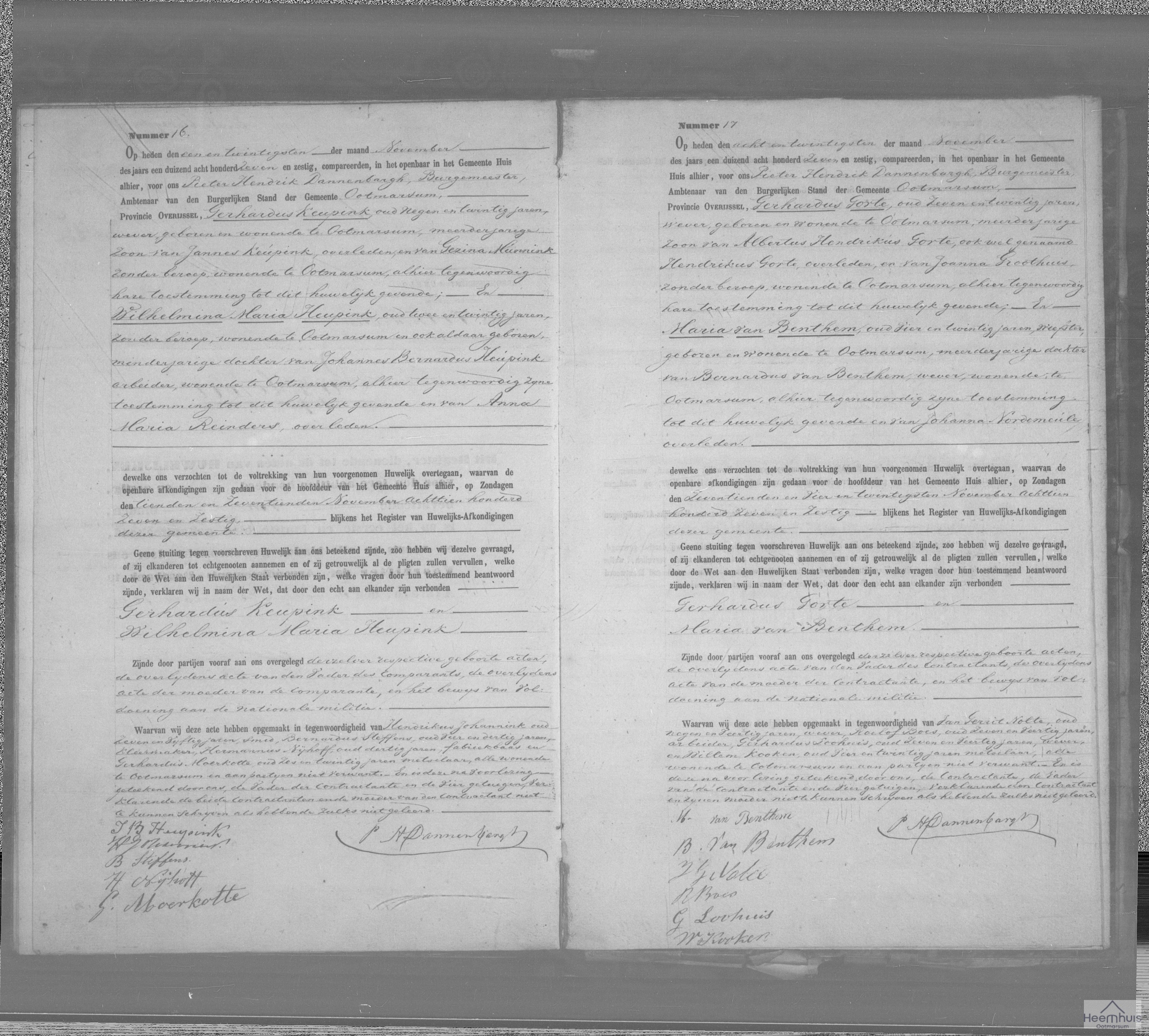 Huwelijksakte van Gerhardus Gorte en Maria van Benthem
