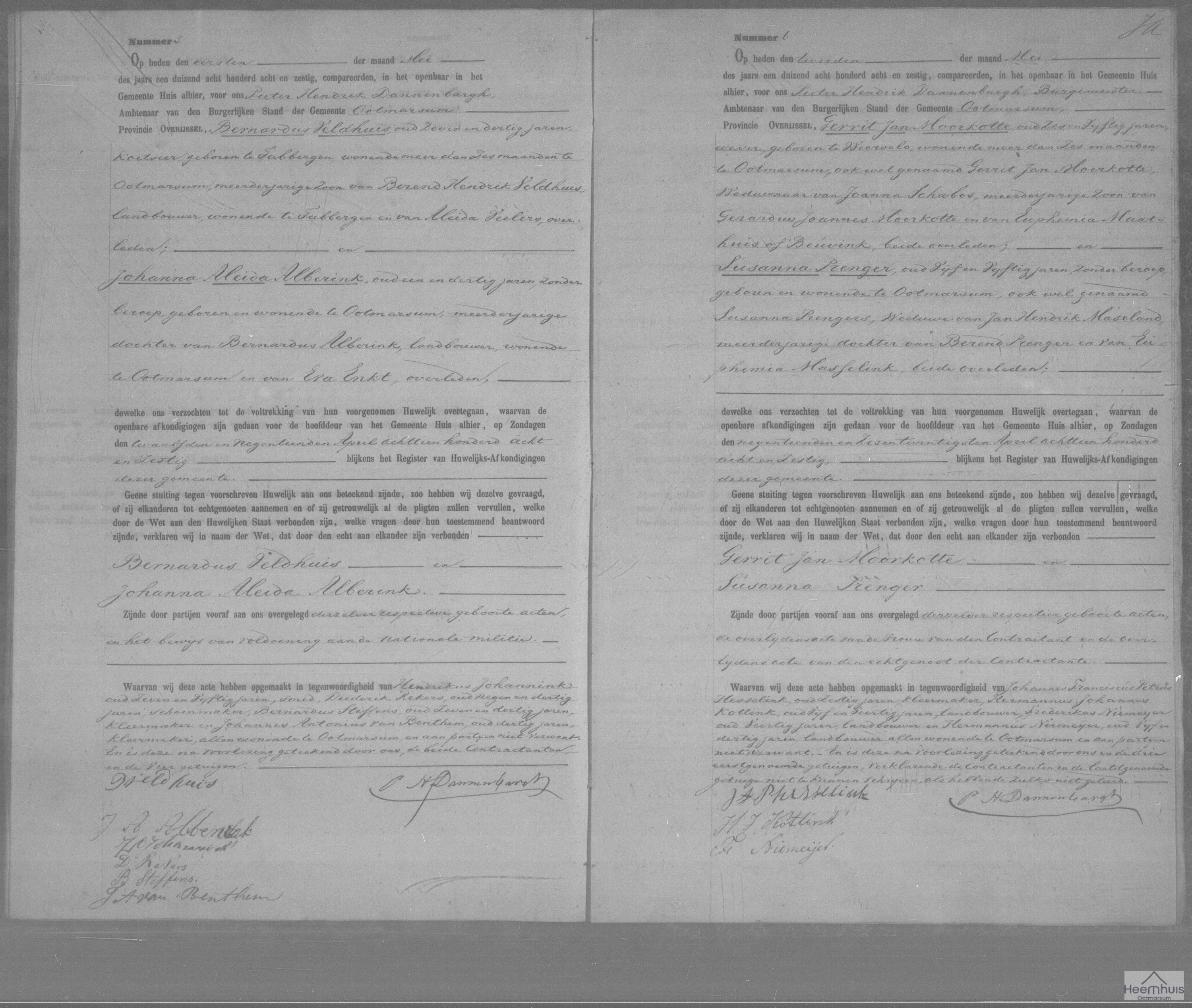 Huwelijksakte van Bernardus Veldhuis en Johanna Aleida Alberink