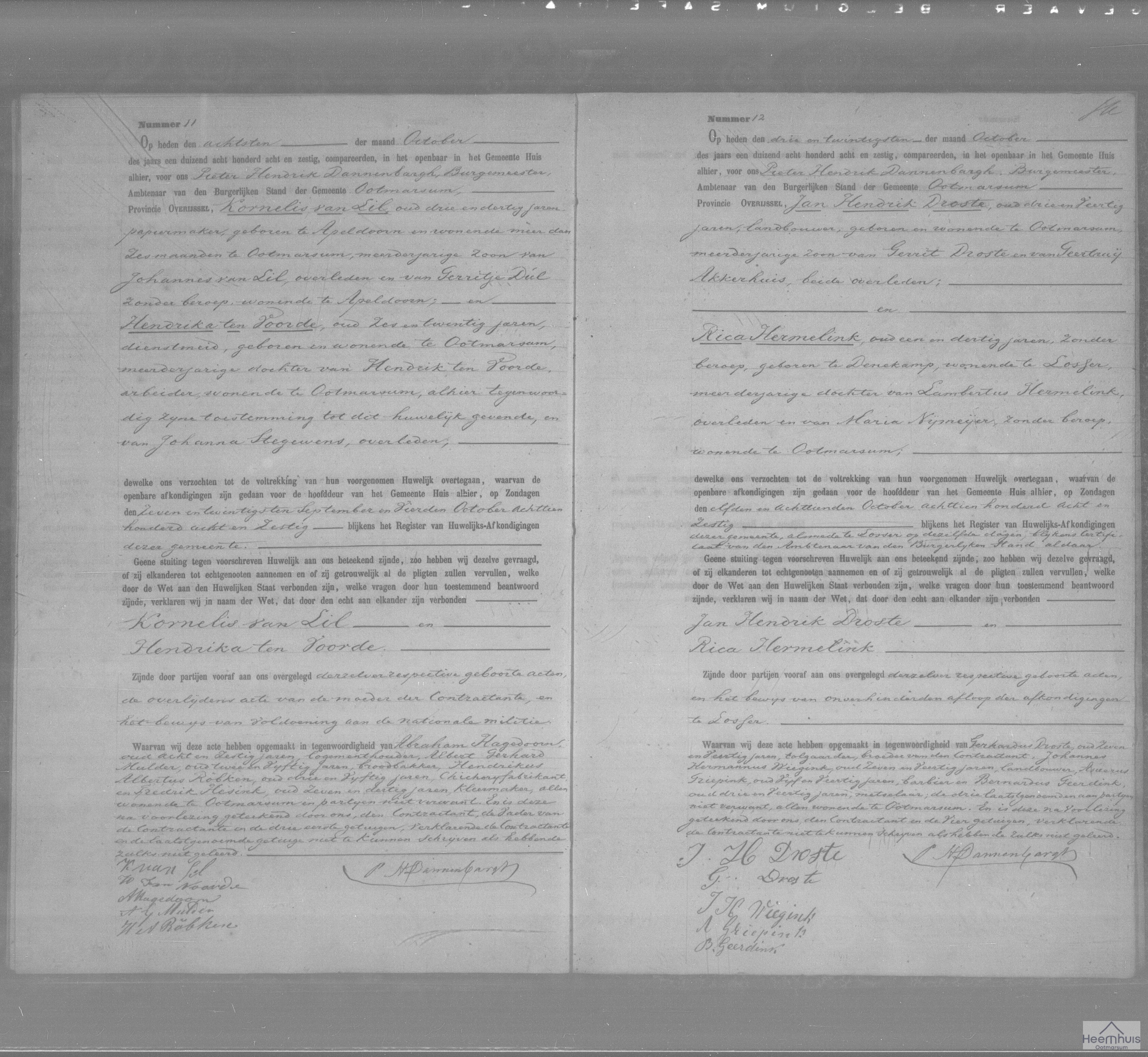 Huwelijksakte van Jan Hendrik Droste en Rica Hermelink