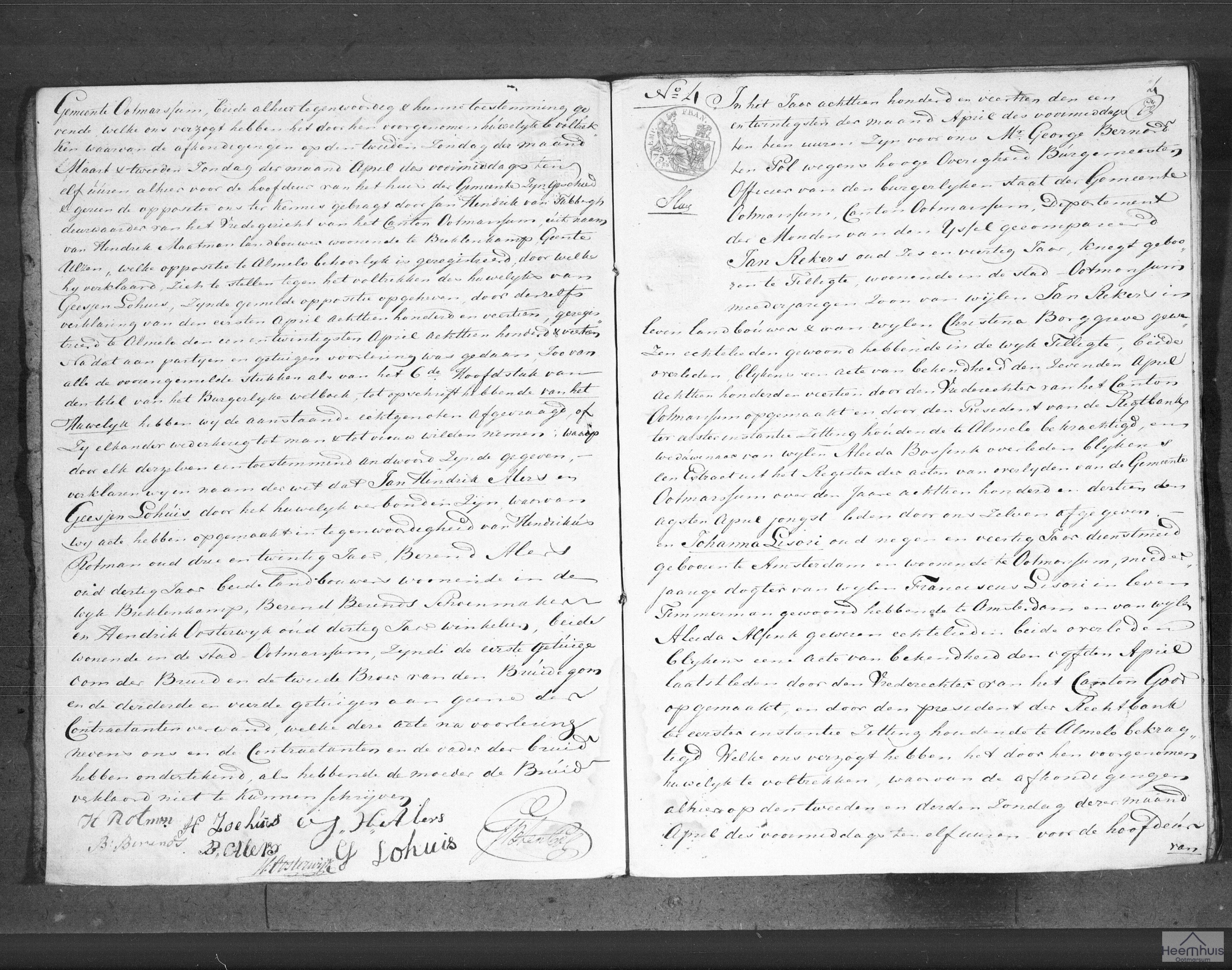 Huwelijksakte van Jan Rekers en Johanna Lisori