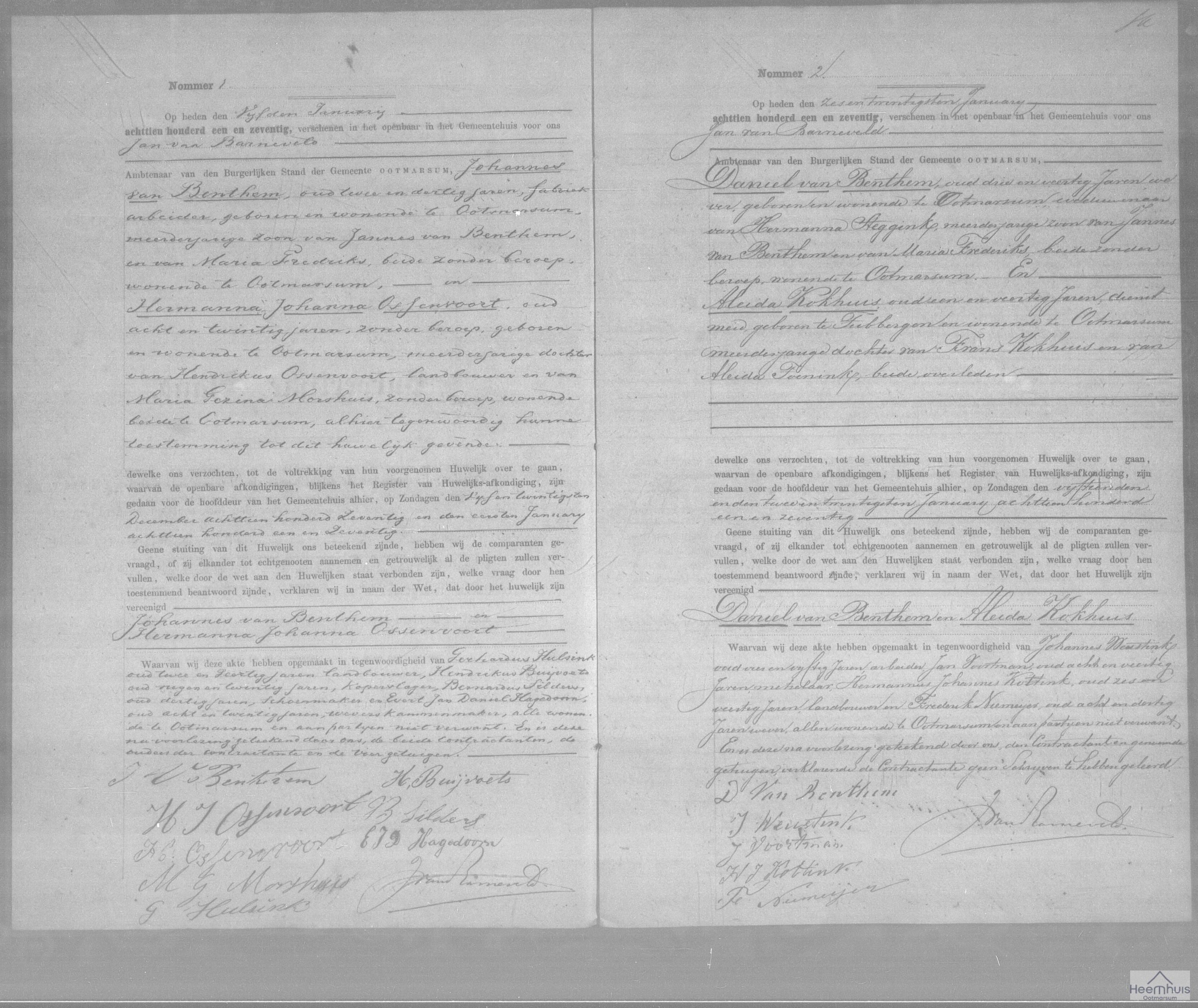 Huwelijksakte van Johannes van Benthem en Hermanna Johanna Ossenvoort Huwelijksakte van Johannes van Benthem en Hermanna Johanna Ossenvoort