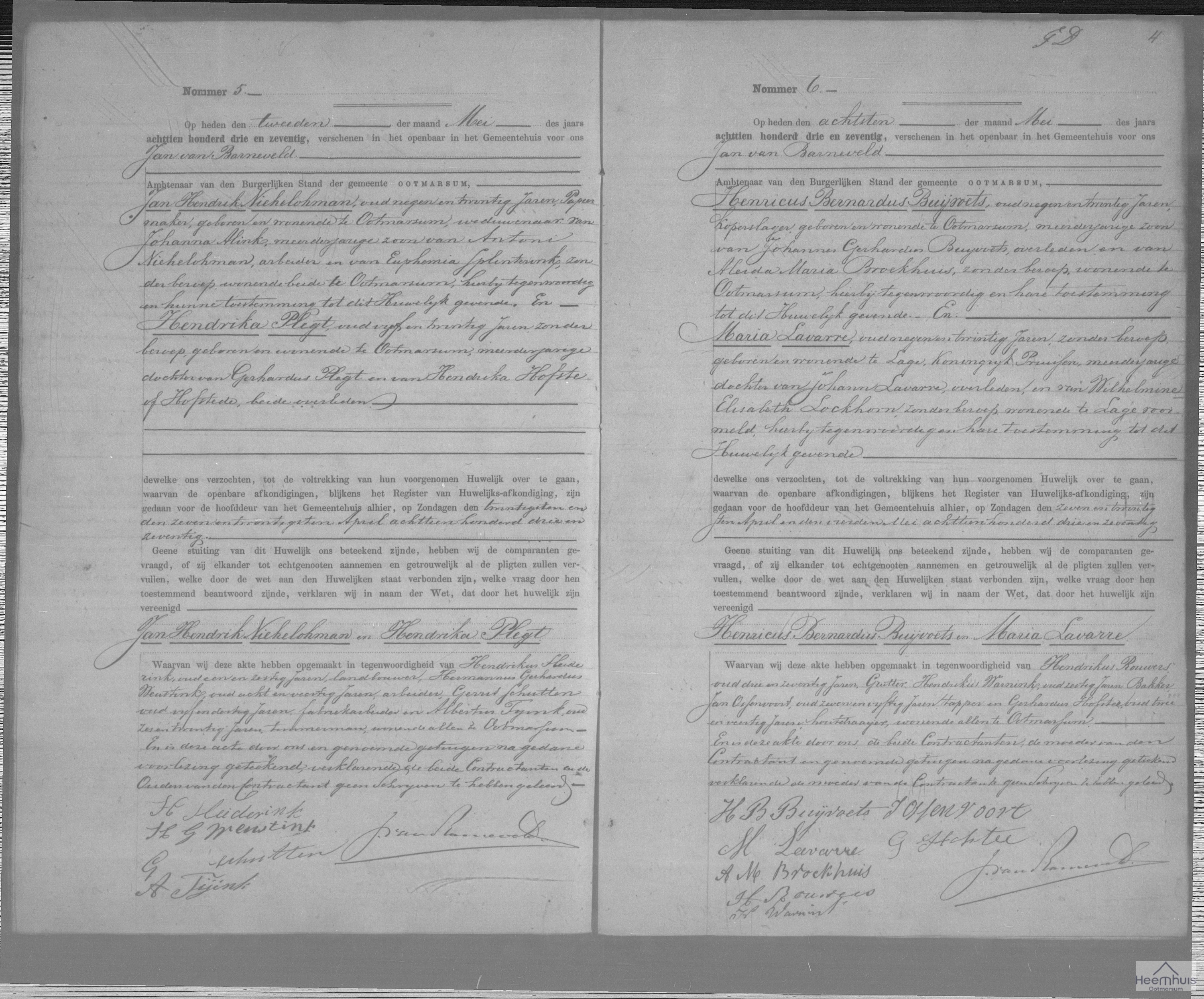 Huwelijksakte van Henricus Bernardus Buijvoets en Maria Lavarre