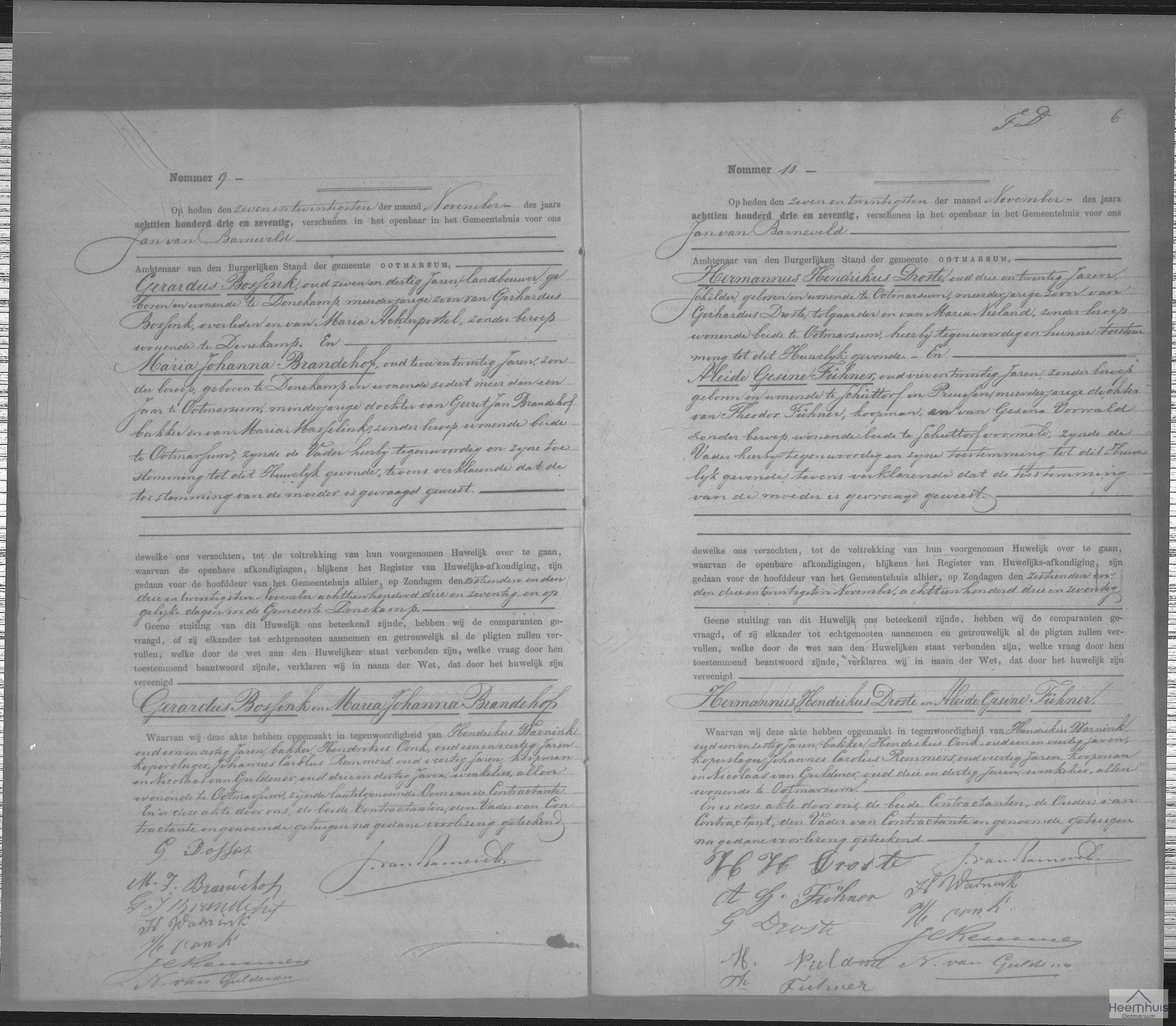 Huwelijksakte van Gerardus Bossink en Maria Johanna Brandehof Huwelijksakte van Gerardus Bossink en Maria Johanna Brandehof