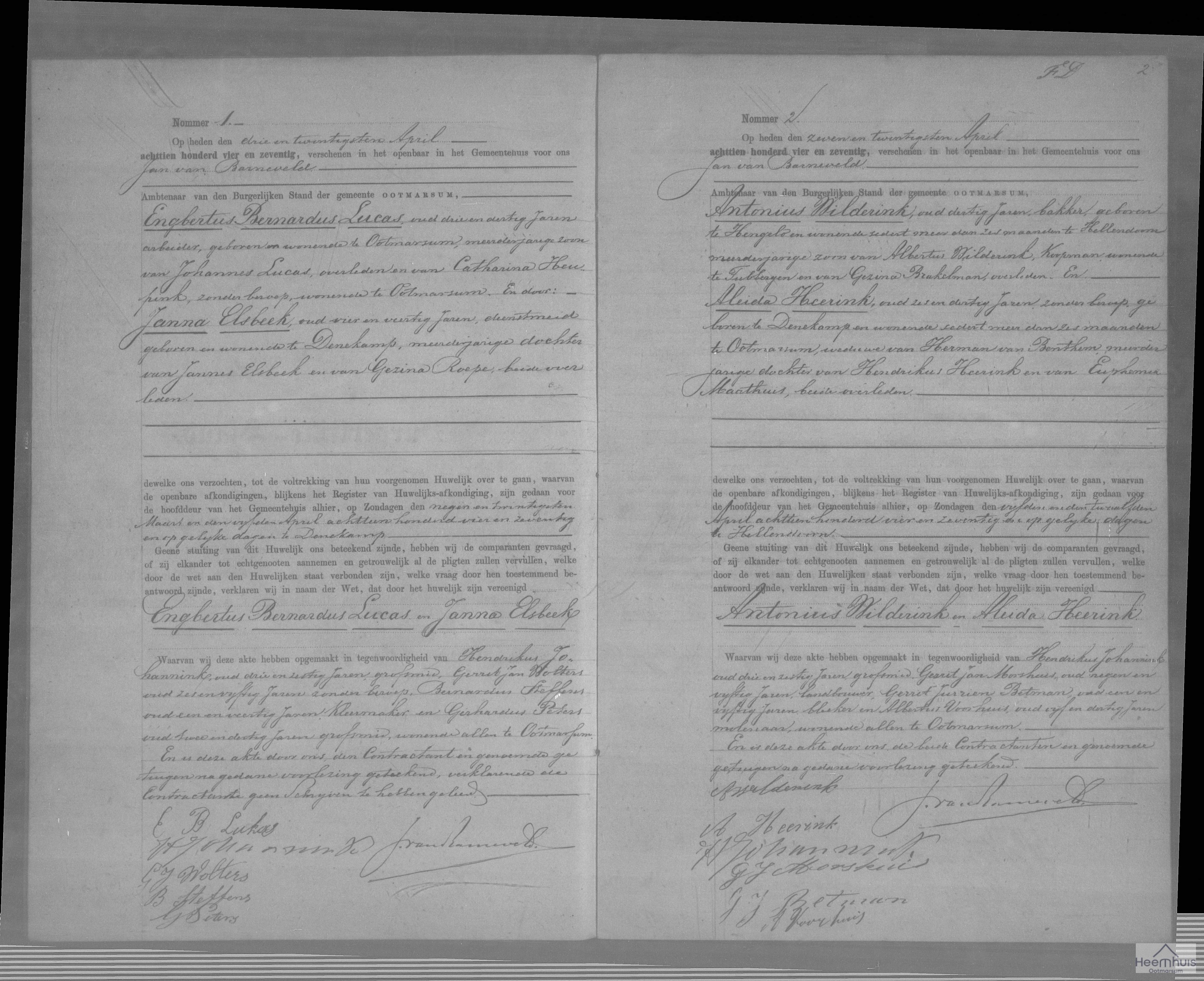 Huwelijksakte van Antonius Wilderink en Aleida Heerink Huwelijksakte van Antonius Wilderink en Aleida Heerink