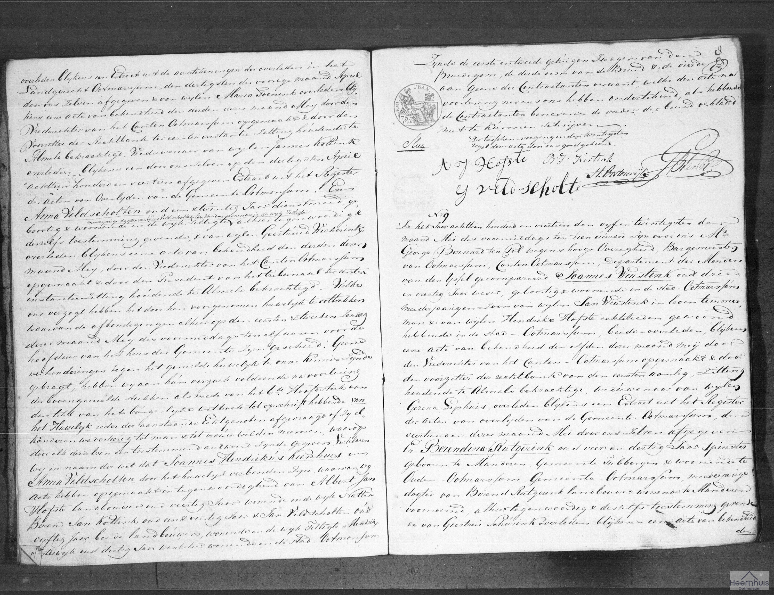 Huwelijksakte van Joannes Weustink en Berendina Rutgerink