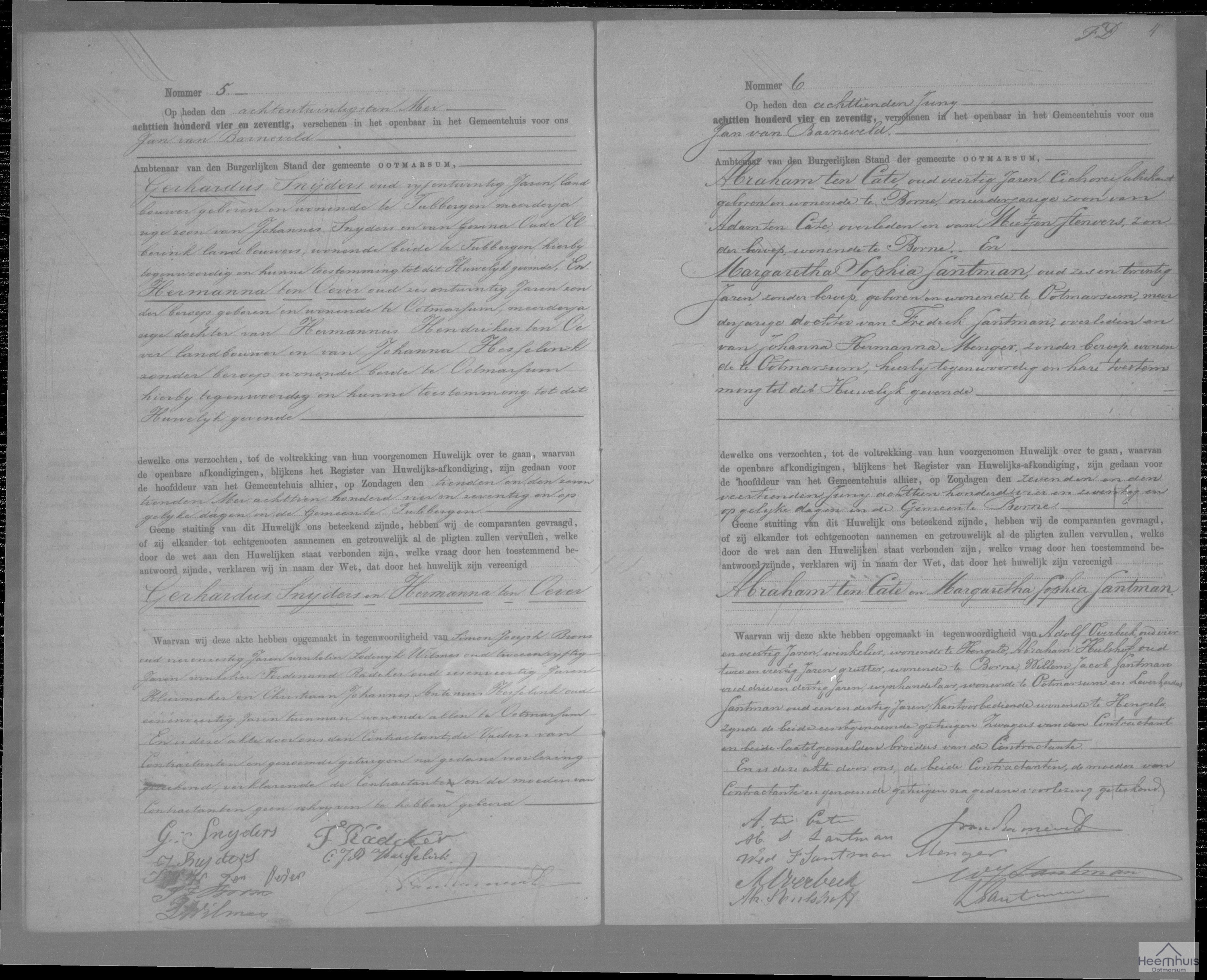 Huwelijksakte van Abraham ten Cate en Margaretha Sophia Santman Huwelijksakte van Abraham ten Cate en Margaretha Sophia Santman