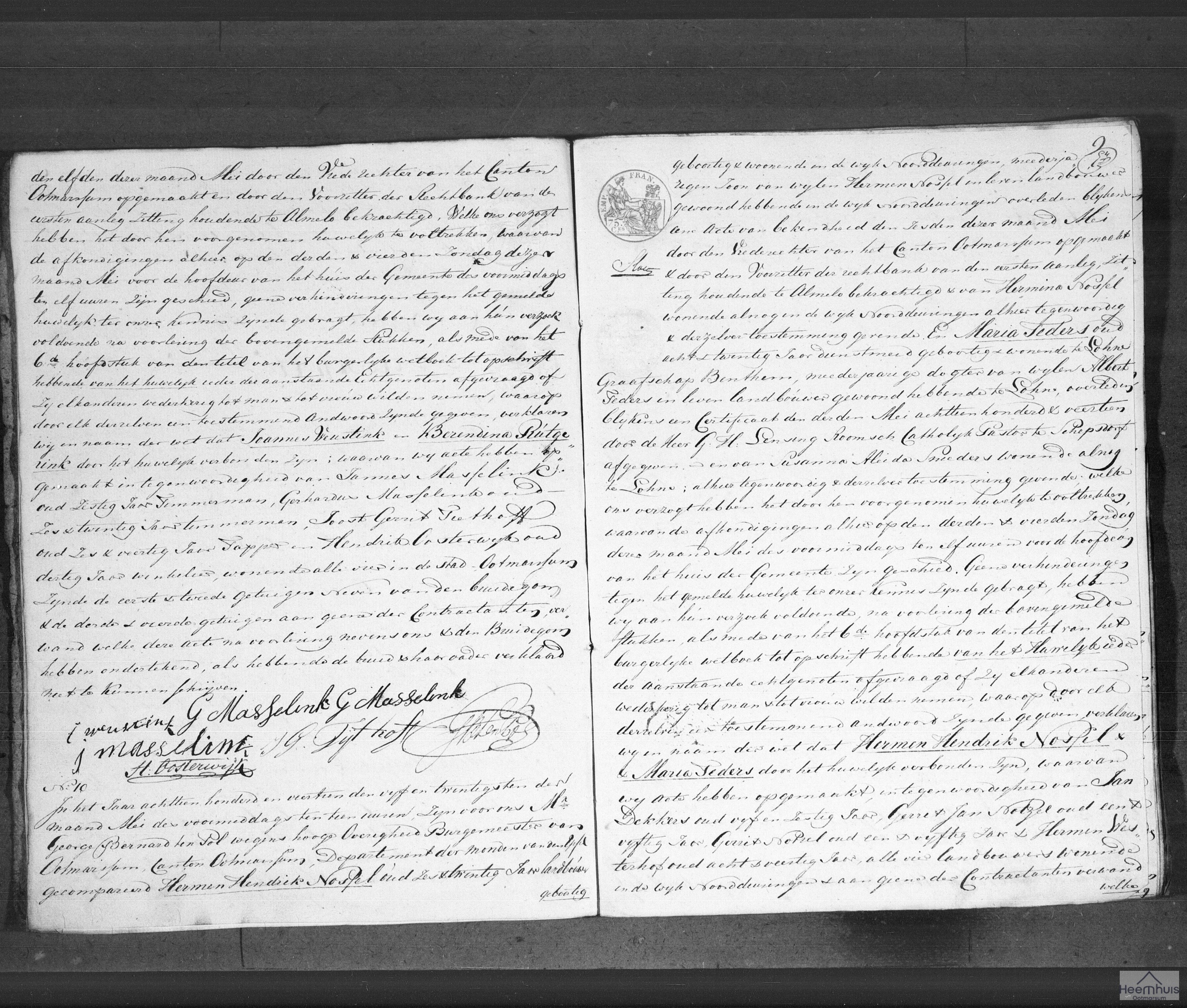 Huwelijksakte van Hermen Hendrik Nossel en Maria Teders