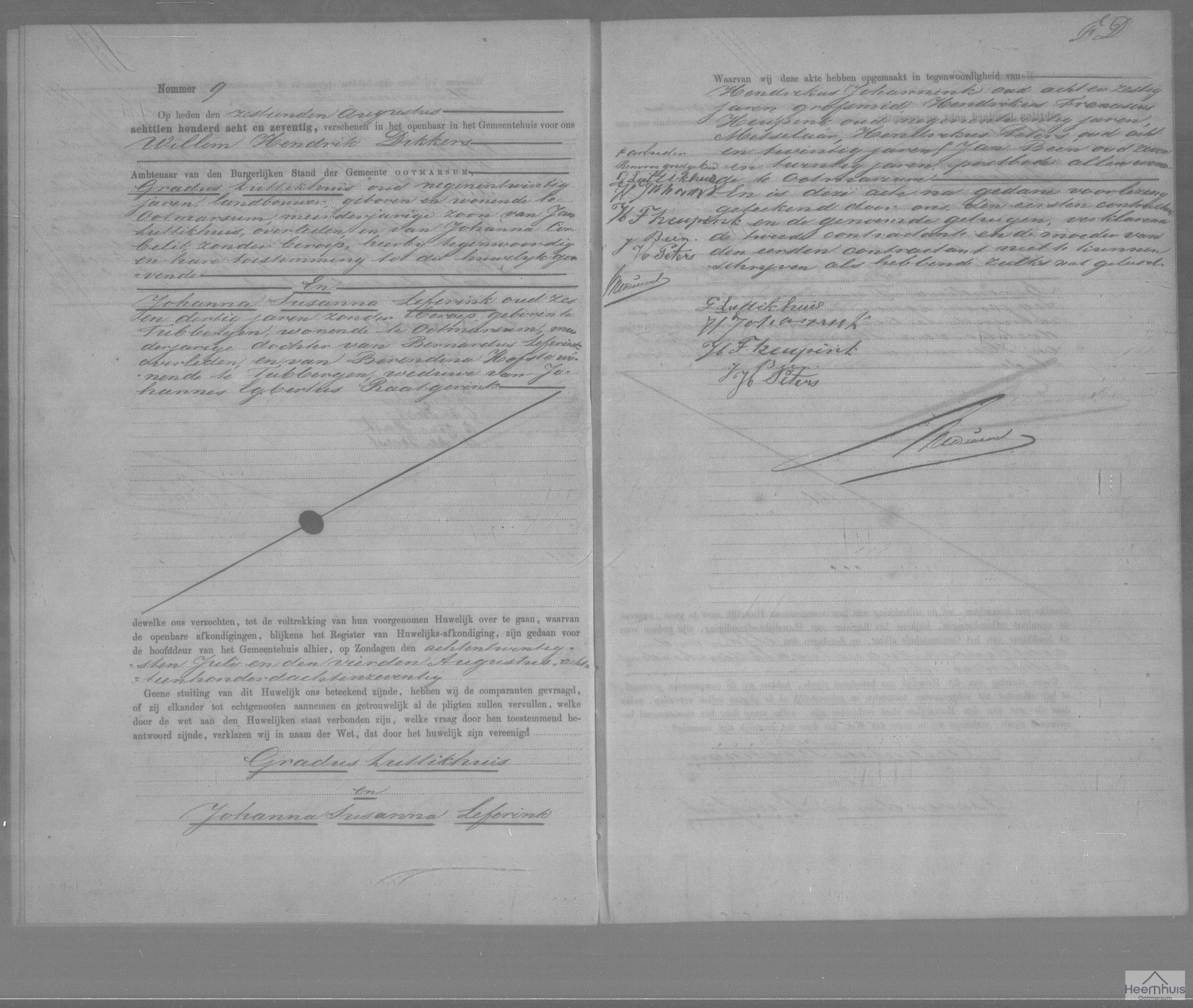 Huwelijksakte van Gradus Luttikhuis en Johanna Susanna Leferink