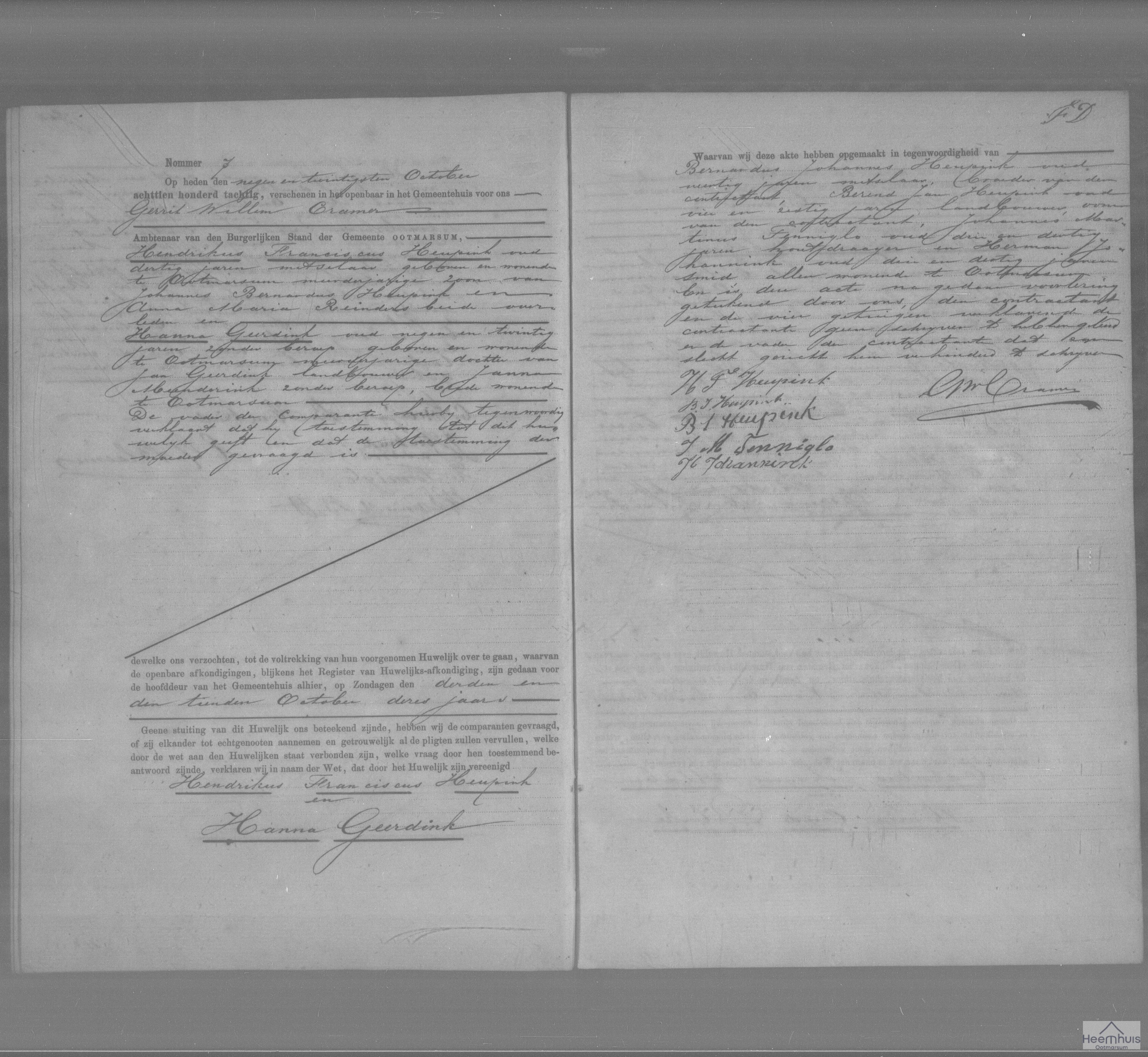 Huwelijksakte van Hendrikus Franciscus Heupink en Hanna Geerdink Huwelijksakte van Hendrikus Franciscus Heupink en Hanna Geerdink