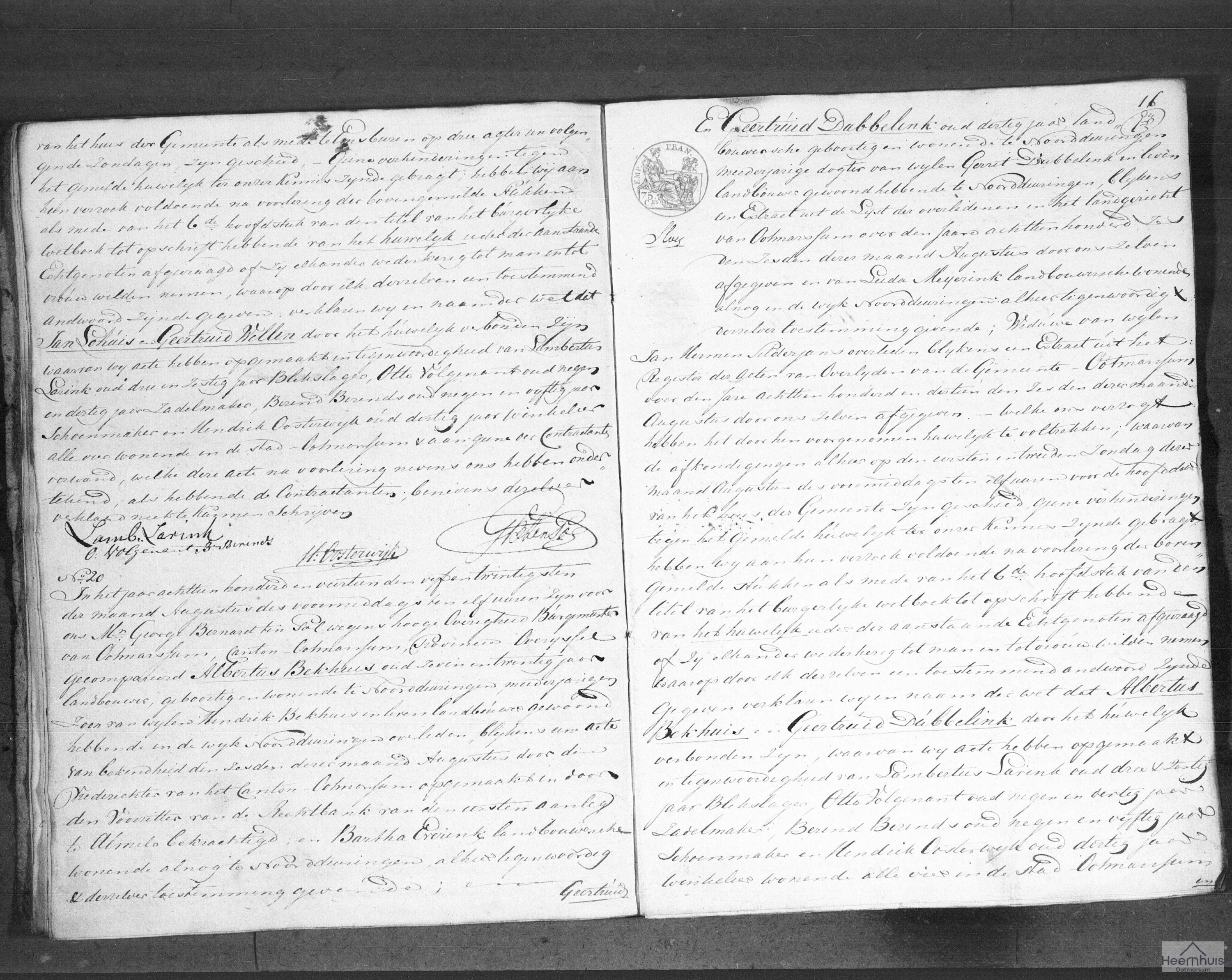 Huwelijksakte van Albertus Bekhuis en Geertruid Dubbelink