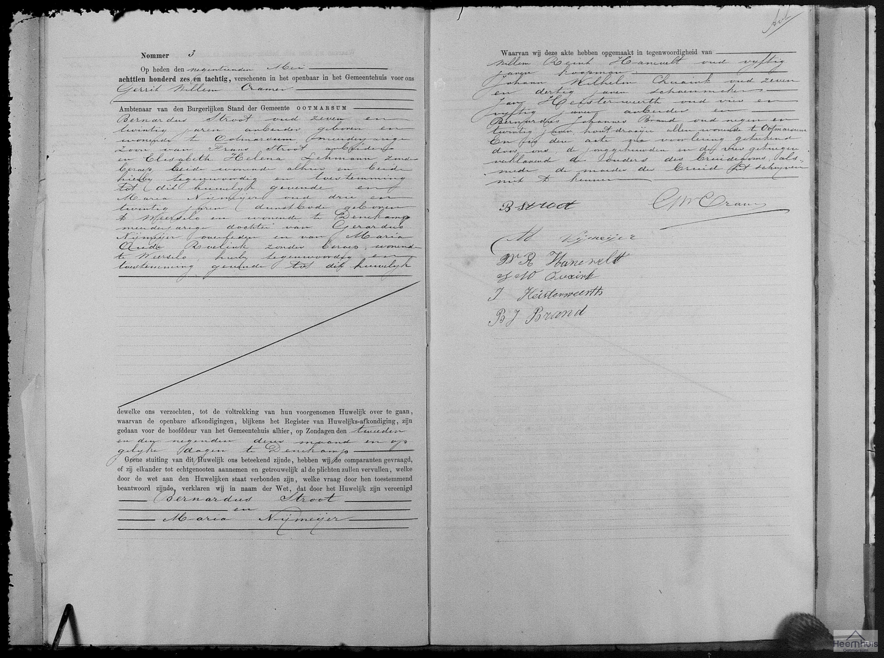 Huwelijksakte van Bernardus Stroot en Maria Nijmeijer