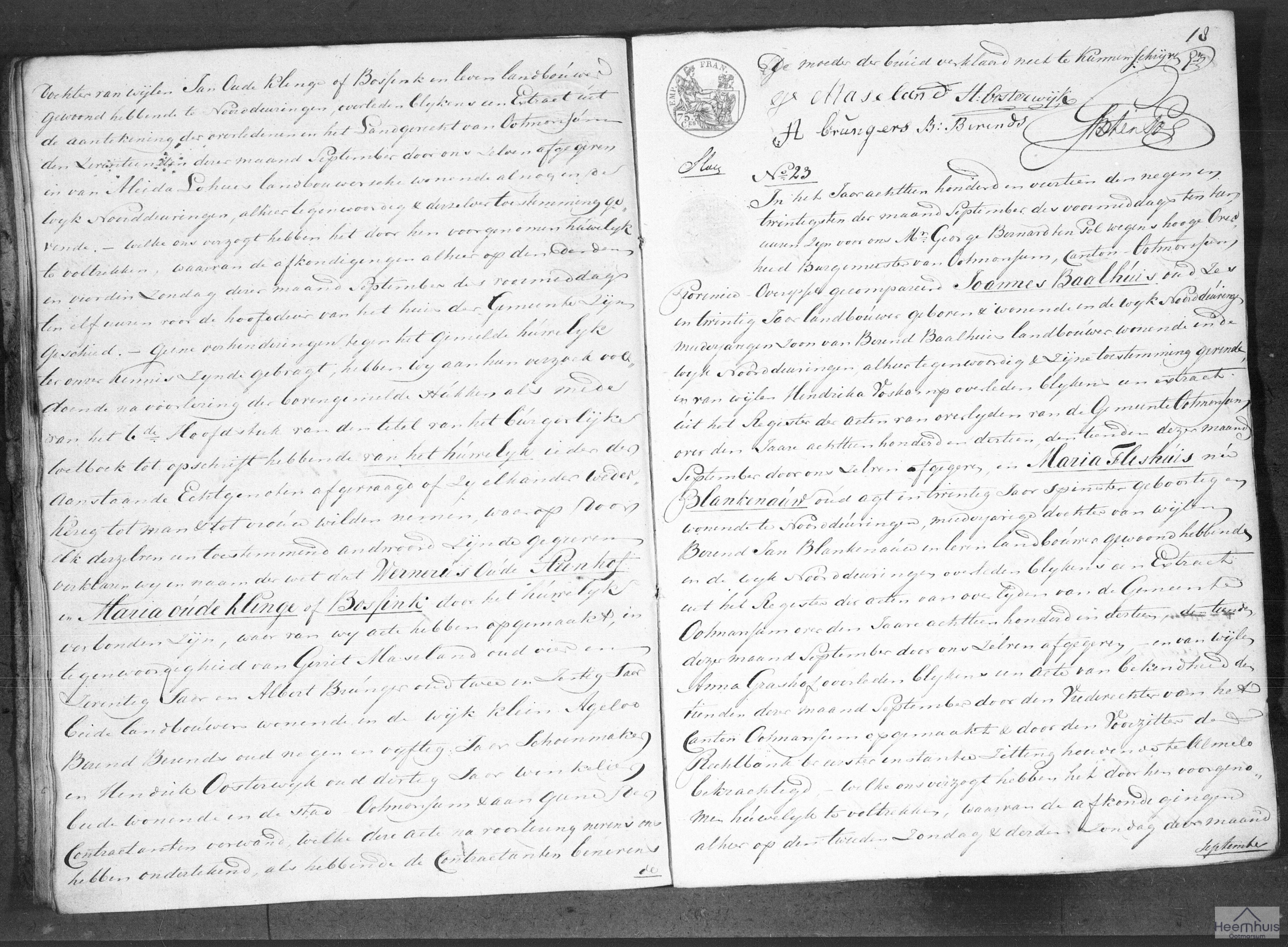 Huwelijksakte van Joannes Baalhuis en Maria Fleshuis nu Blankenauw